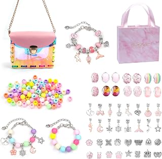 158pcs Jewelry Making Kit Birthday Gifts for Girls 5+ - Kids Purse & Charm Bracelet Making Kit,Making Your Own Fashion Handbag/Bracelets Party Favors Gifts Crafts for Girls Ages 5-10