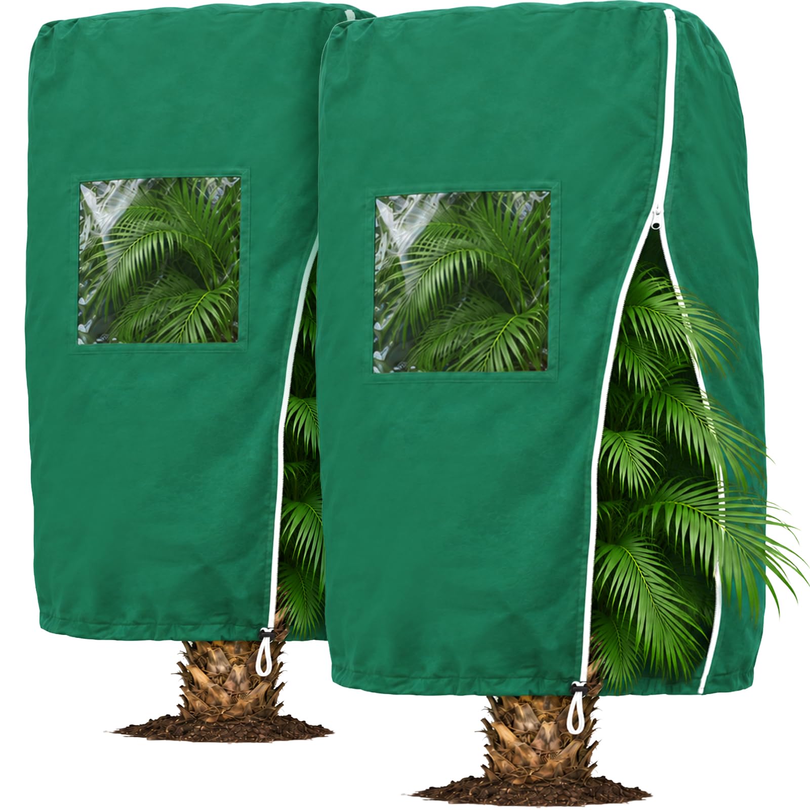 KINGLAKE 2 Pack Garden Plant Fleece Frost Protection Bags with Clear Window
