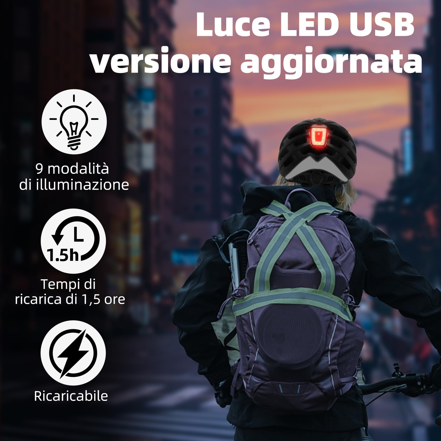 Caschi da Bici per Uomo e Donna, KINGLEAD Casco da Bici MTB con Occhiali Magnetici e Luce USB Ricaricabile, Casco da Corsa per Mountain Bike Regolabile con Strisce Riflettenti