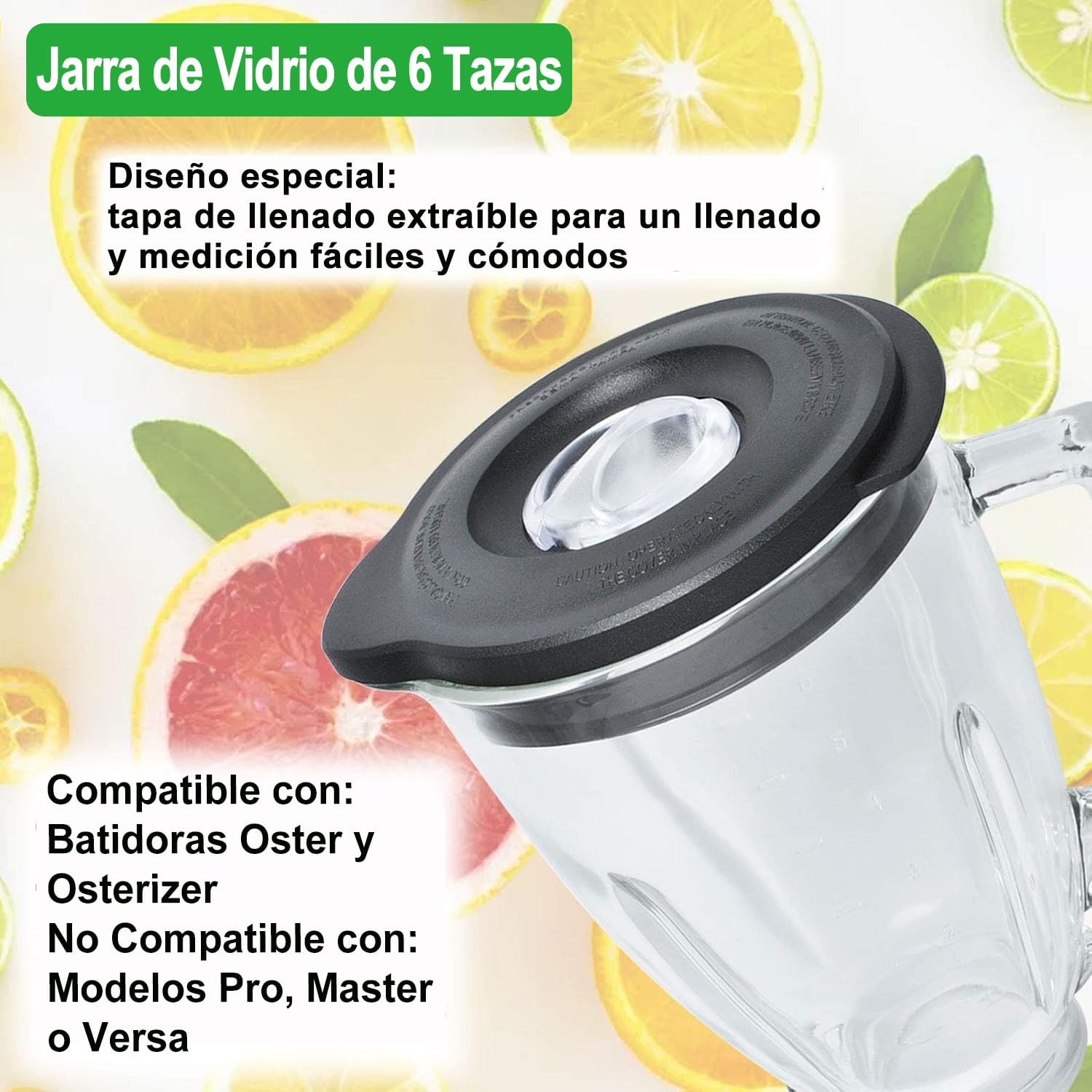 Poweka Repuesto Compatible con Osterr y Osterizerr Licuadora,Jarra de Vidrio Redonda de 6 Tazas 1.5L con Tapa Compatible con Osterr Batidoras (No Incluye Base ni Cuchilla)