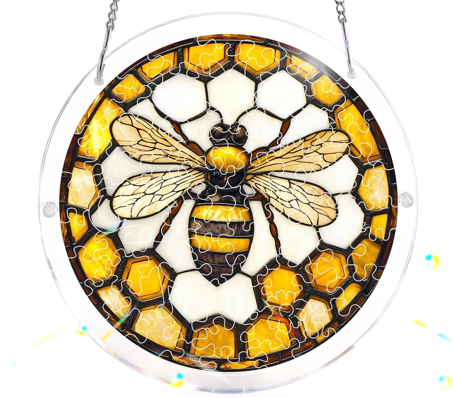 Honeybee Acrylic Jigsaw Puzzles Suncatcher, 8.9 Inch Window Hanging Suncatcher Acrylic Puzzle, DIY Home Decor Art Gift