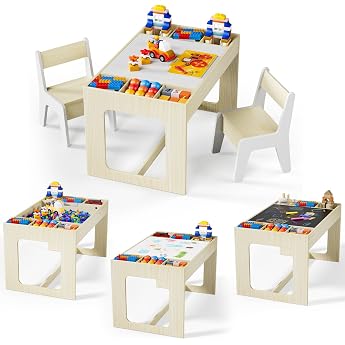 MAMIZO Kindertisch mit 2 St hlen Kindersitzgruppe mit StauraumKinderm bel Kinderschreibtisch mit wendbarer Tischplatte Kinder Tisch Stuhl Set f r Kinderzimmer Kindergarten ab 3 +Holzfarbe mit Wei