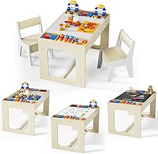 MAMIZO Children's Table with Storage, Children's Wooden Table with 2 Chairs, with Reversible Tray, for Daycare, School, Draw Play, Office for 3 Years, Wood Colour with White