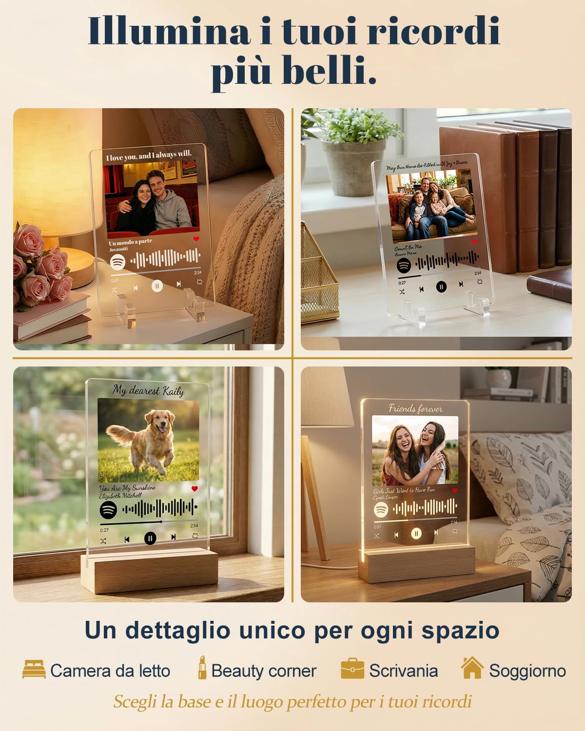 Design Italiano Targa Spotify in Acrilico Cristallino (1cm) Cornice Musicale Artigianale con Foto e Codice Scansionabile - Idea Regalo Esclusiva per Anniversario, San Valentino e Famiglia