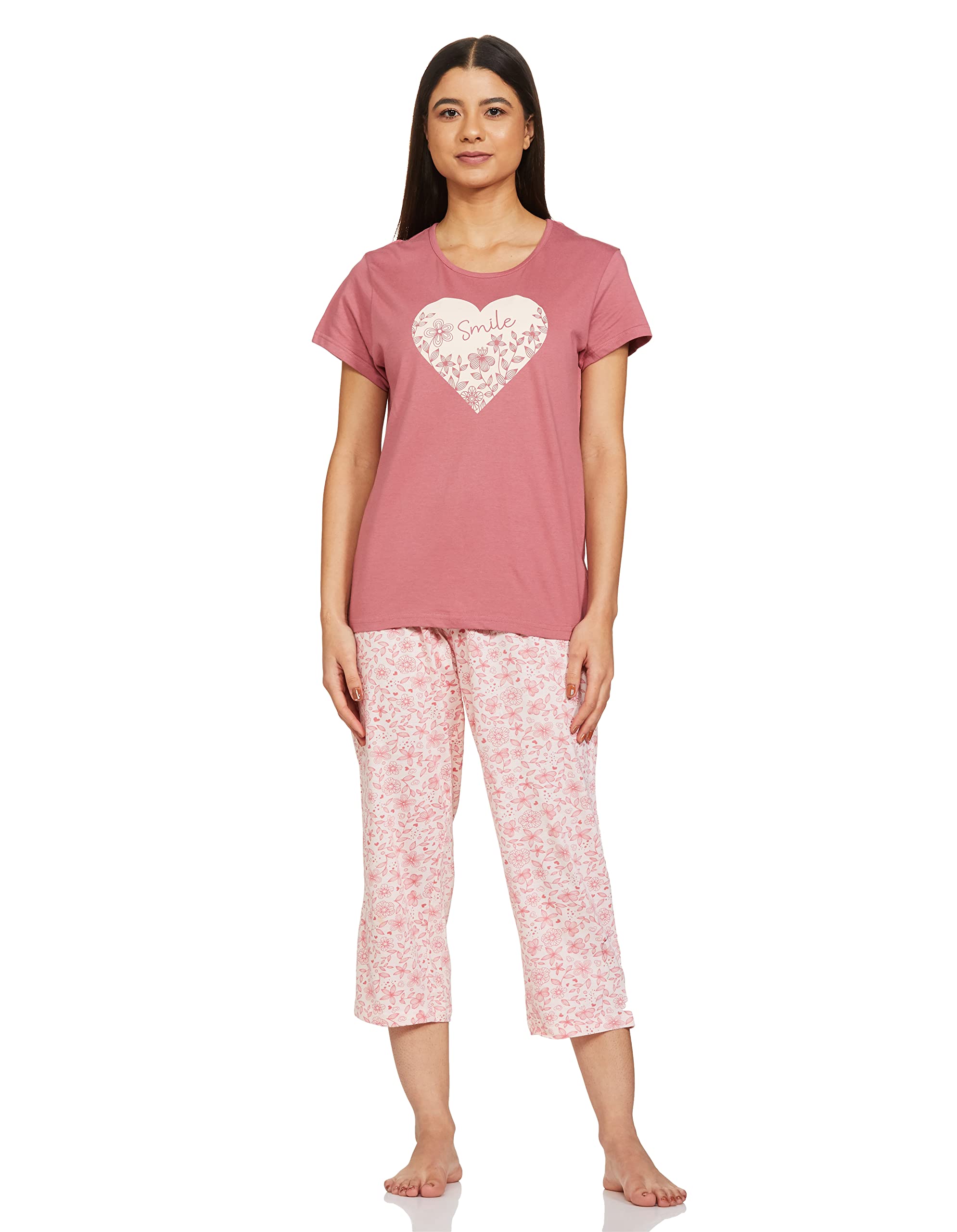 Women's Cotton Printed Lounge T-Shirt with Capris