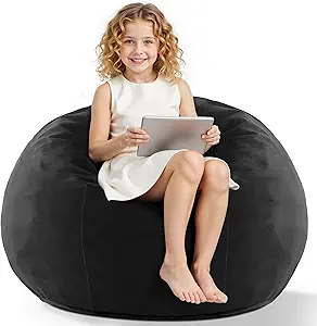 HABUTWAY 2FT Bean Bag Chair, 2' Beanbags Small Bean Bag Chairs with Filling, Teardrop Bean Bag Chair Luxurious Velvet Ultra Soft Fur with Removable Cover (Black)