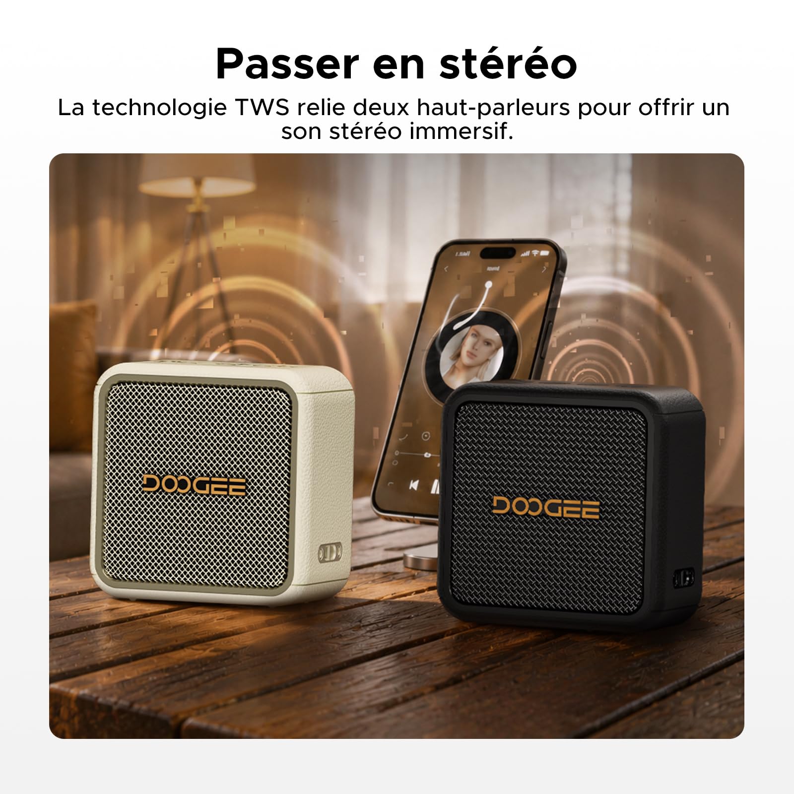 Enceinte Bluetooth Portable, Puissante Enceinte d'extérieur avec Basses Puissantes, Autonomie 16H, IP67 Etanche, Appairage TWS, USB,AUX,TF Carte, pour Fêtes, Voyage, Plage, Piscine - Blanc