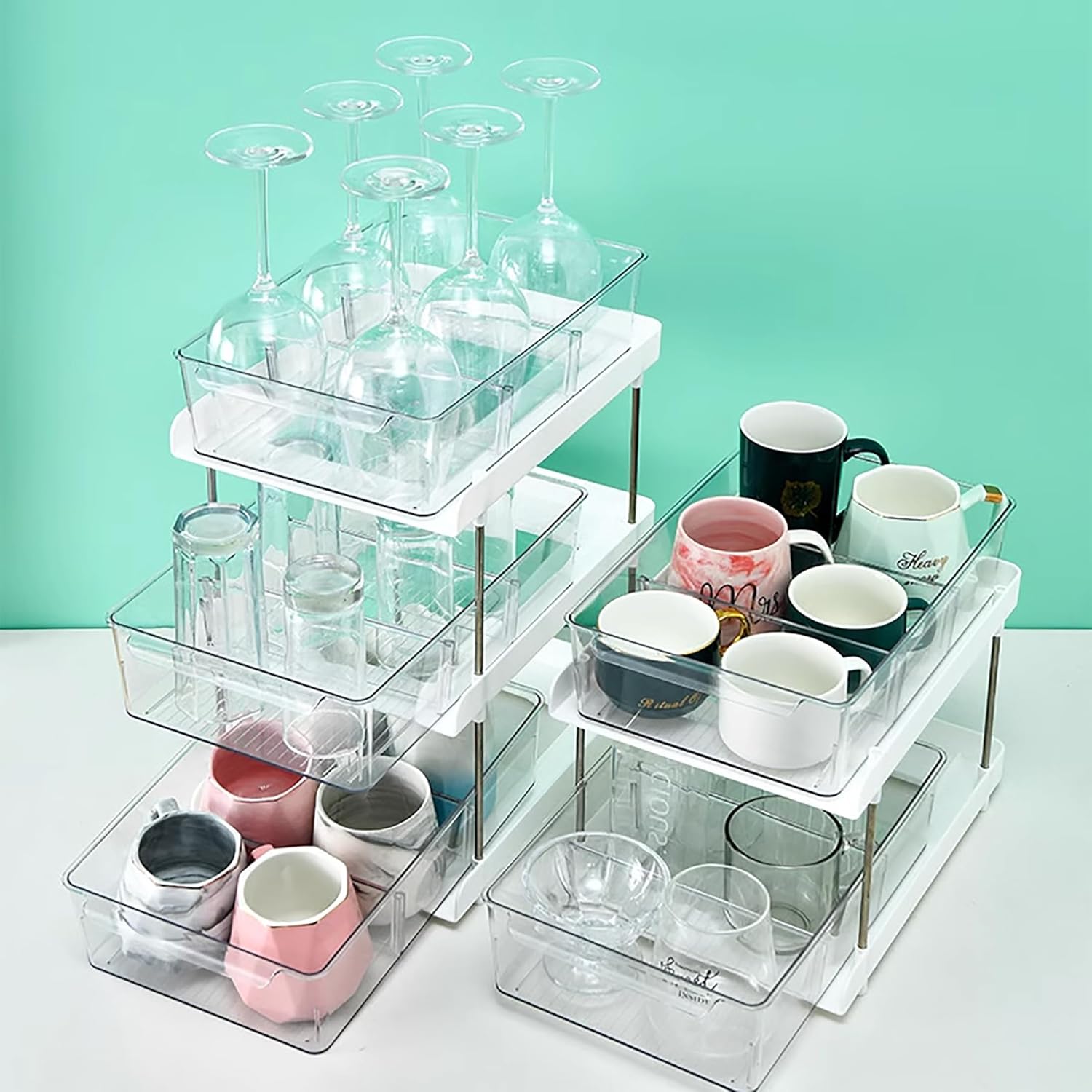 Atkits Kitchen Cabinet Organizers and Shelf Under Sink Organizers and Storage Bathroom Acrylic 2 Tier Clear Organizer with Dividers,3 Tier,No partition Style