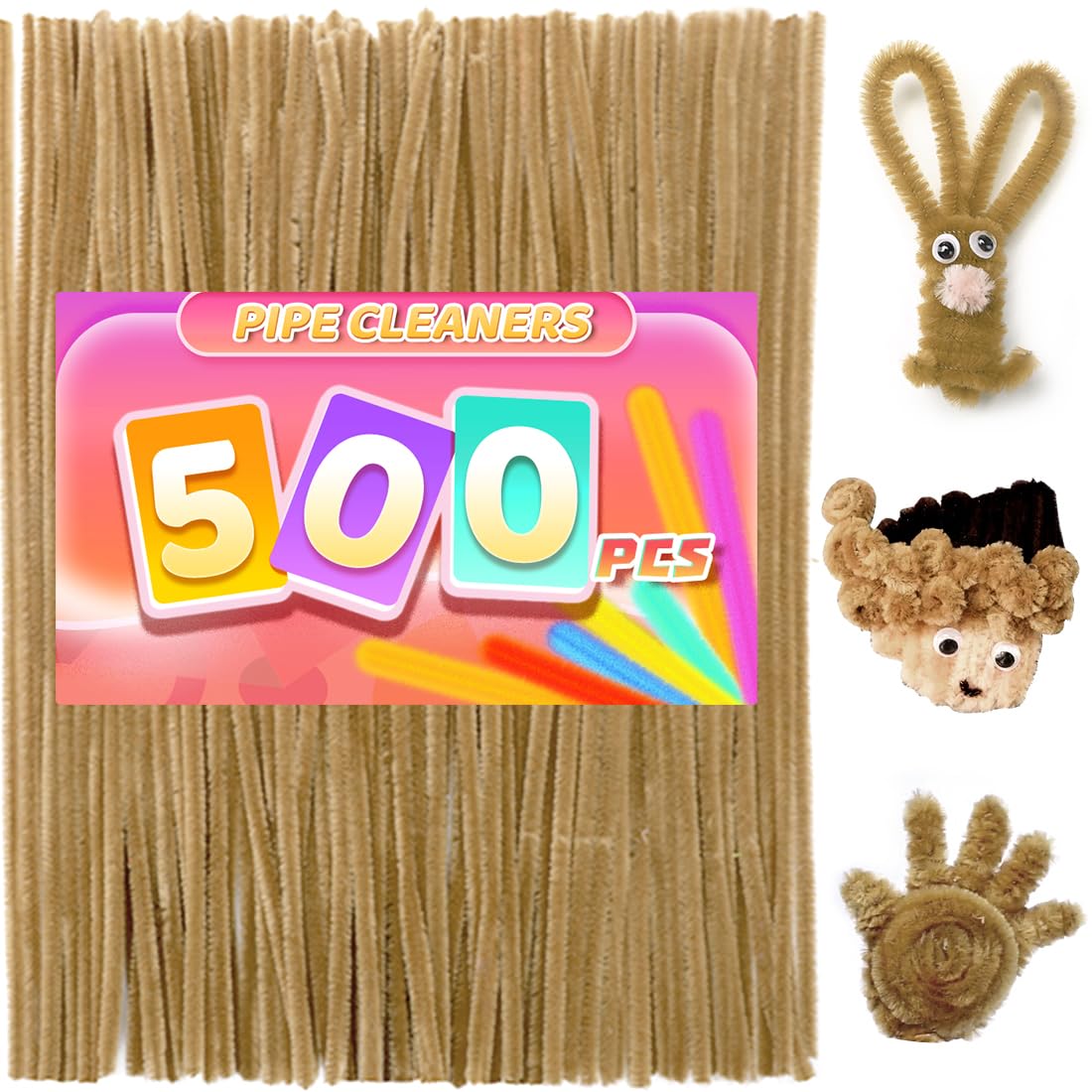 Praisebank 500pcs Light Brown Pipe Cleaners for Crafts