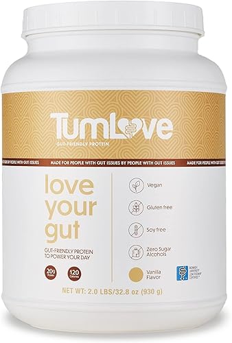 TumLove Proteína vegana en polvo Bajo certificado FODMAP, sin gluten, sin lácteos, sin soja, 100% amigable con el intestino y sin hinchazón,