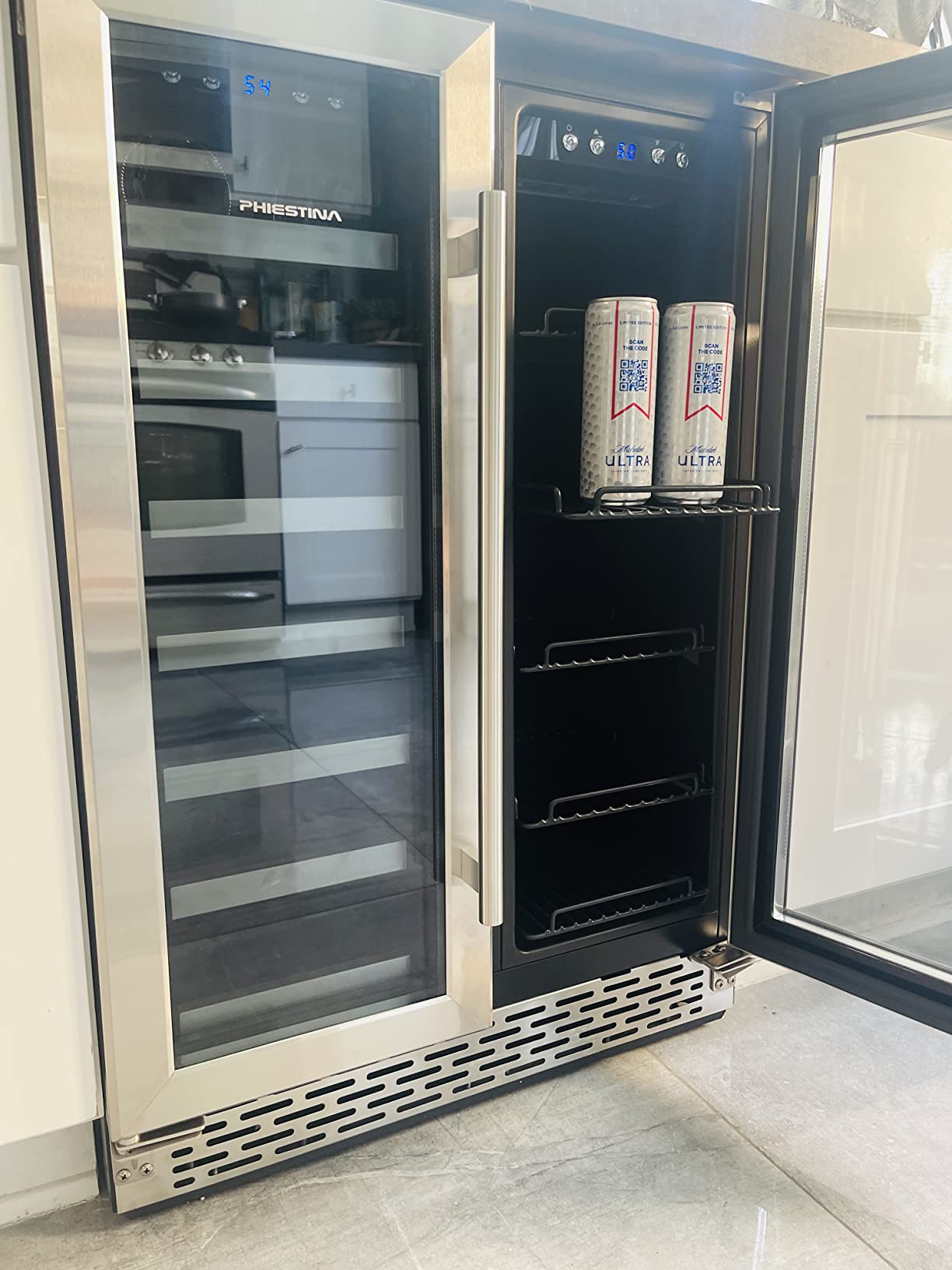 50/mo Finance Phiestina Under Counter Wine Fridge 15 Inch Dual Zone Wine Cellar Builtin or