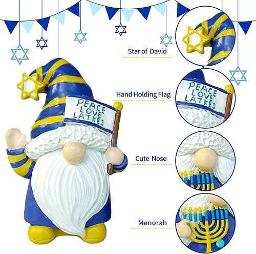 Miniatura 4 de Decoraciones de Hanukkah para el hogar - Decoración de gnomos de Hanukkah de resina para hogar, oficina, interior y exterior - Regalos judíos de