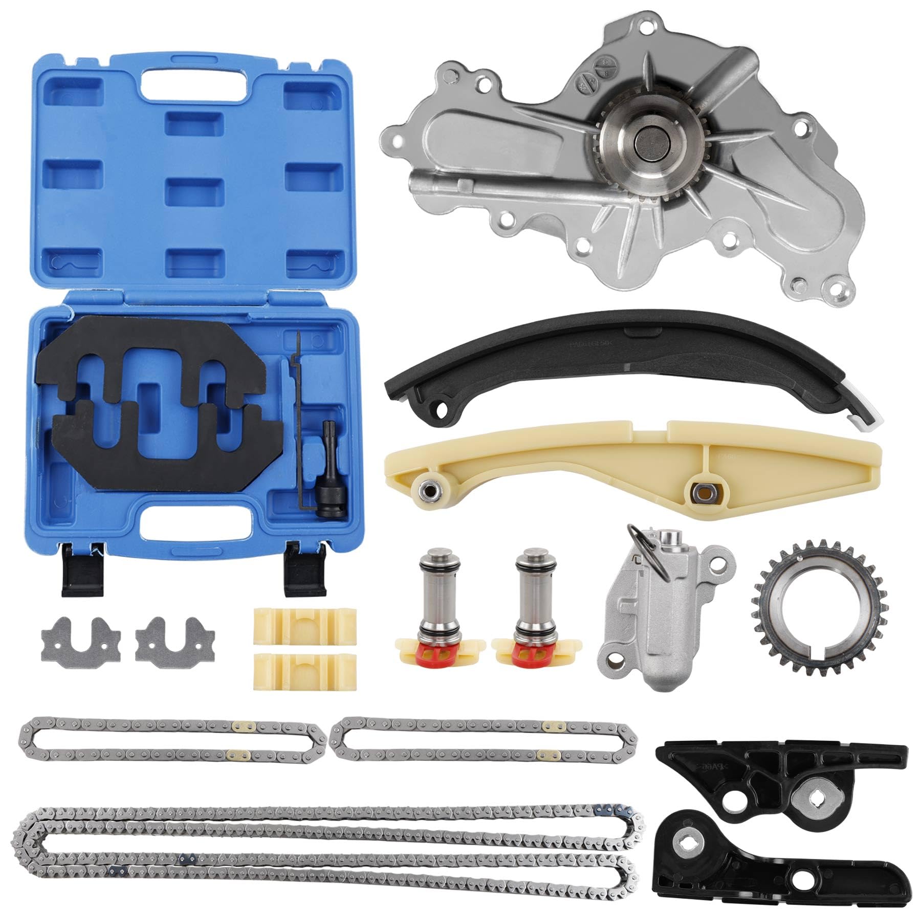 Timing Chain Kit with Water Pump, Compatible with 2011-2019 Ford F-150/Edge/Explorer/Taurus/Flex/Mustang, Lincoln 3.5 3.7 L Engine, with Camshaft
