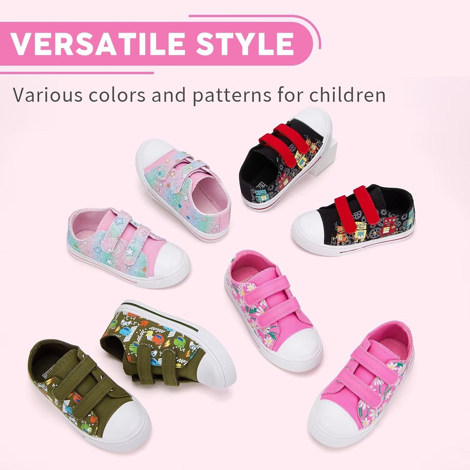 Toddler Boys Girls Canvas Sneakers, Kids Classic Low Top Dual Hook and Loops Walking Shoes with Adorable Patterns - Image 6