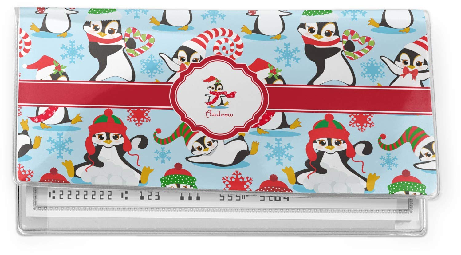 YouCustomizeIt Personalized Christmas Penguins Vinyl Checkbook Cover