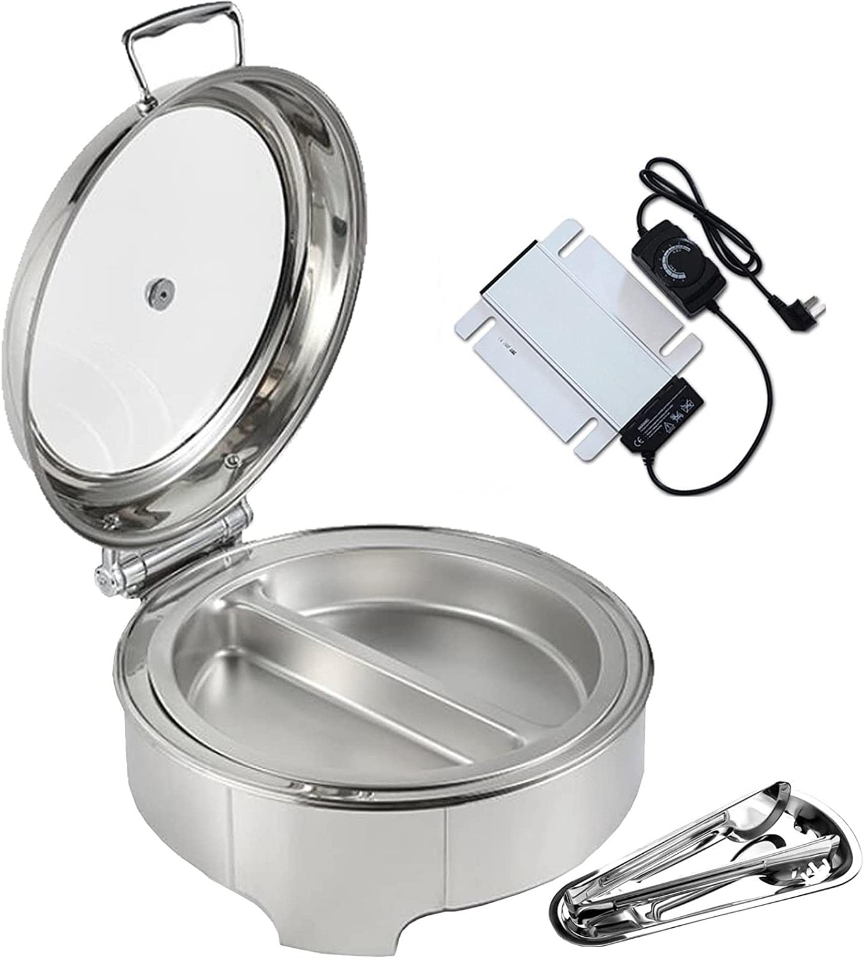 Chafing Dish Electrique Rond 6L en acier inoxydable avec couvercle en verre