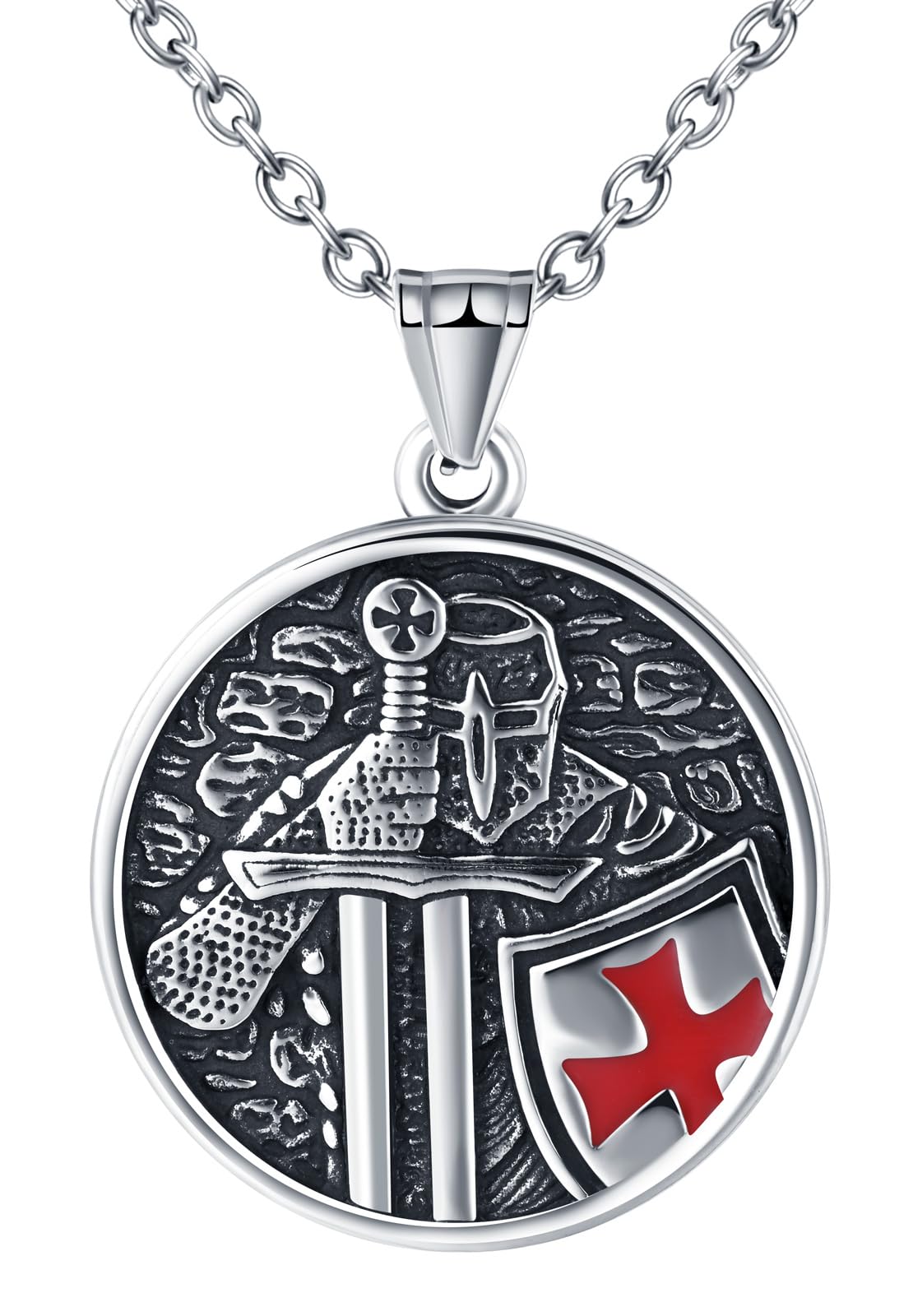In acciaio inossidabile medievale cavaliere religioso croce rossa armatura caval