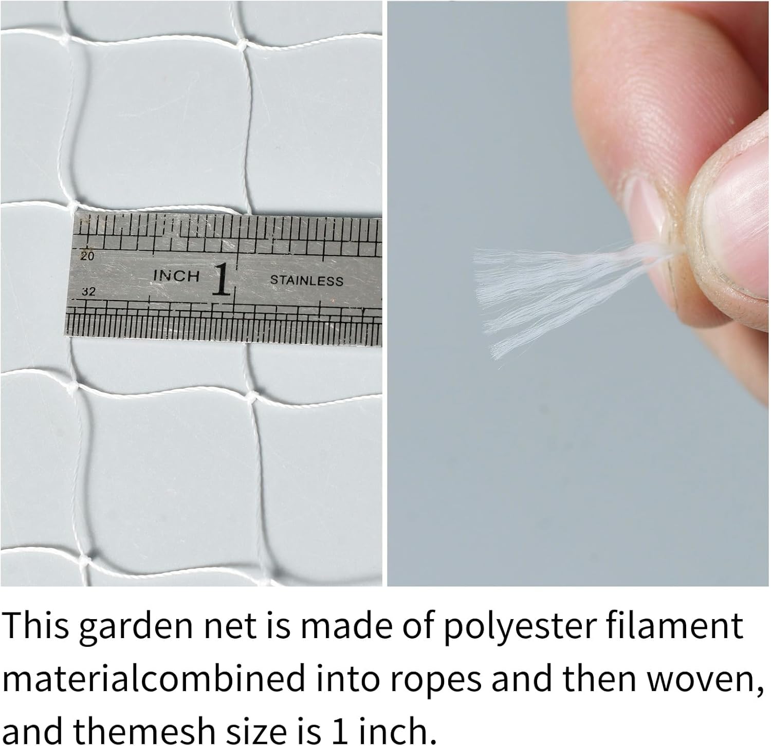 50'x50' White Polyester Bird Netting with 1" Square Mesh, Strong and Durable Chicken Coop Roof Netting, Protect Your Poultry from Hawks, Great for Gardens, Fences and Fruit Tree