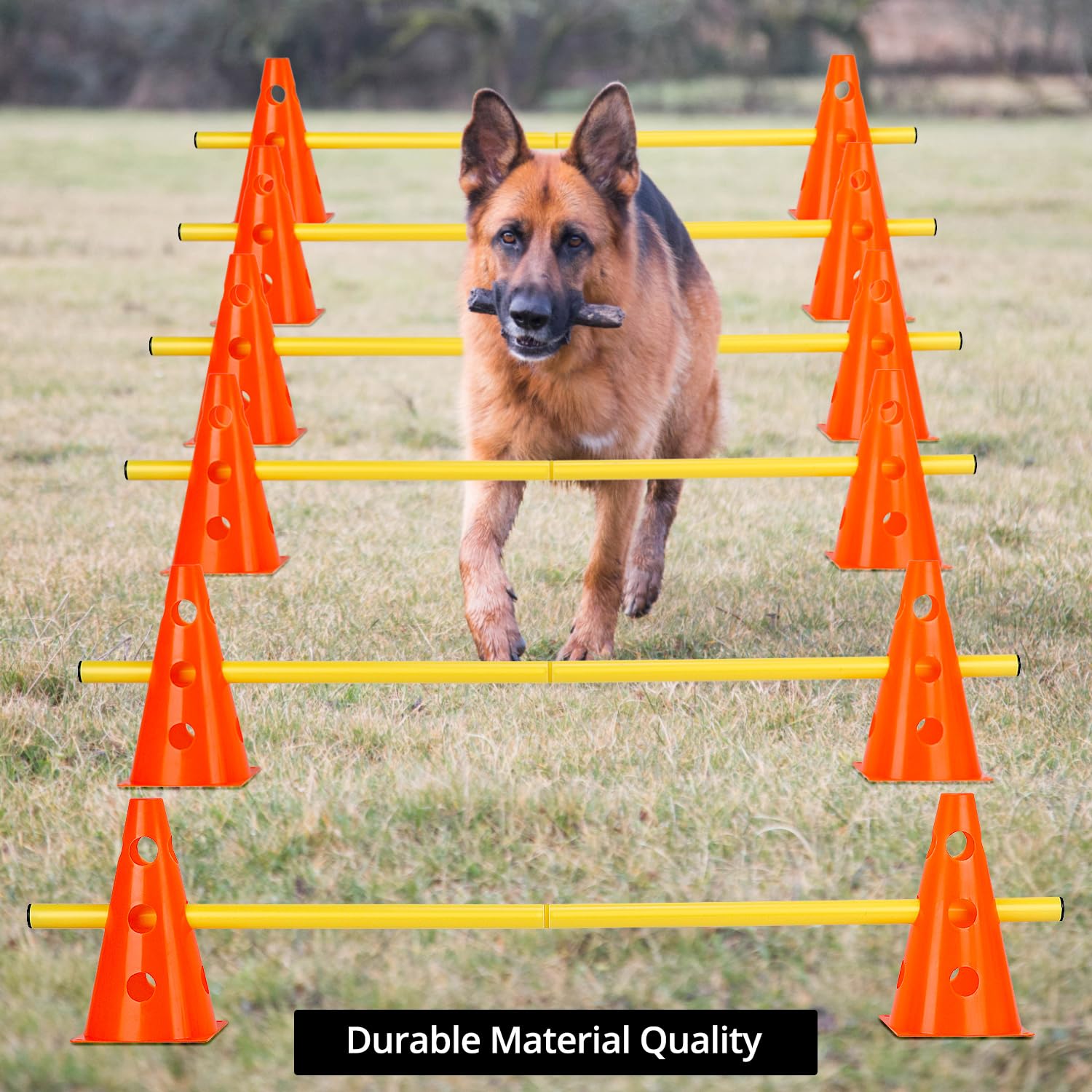 QWORK® Sports Haies Set 12 cônes + 6 Barres agilité, 23 cm de Hauteur, 100 cm de Longueur, Ensemble de Haies pour l'entraînement de Coordination