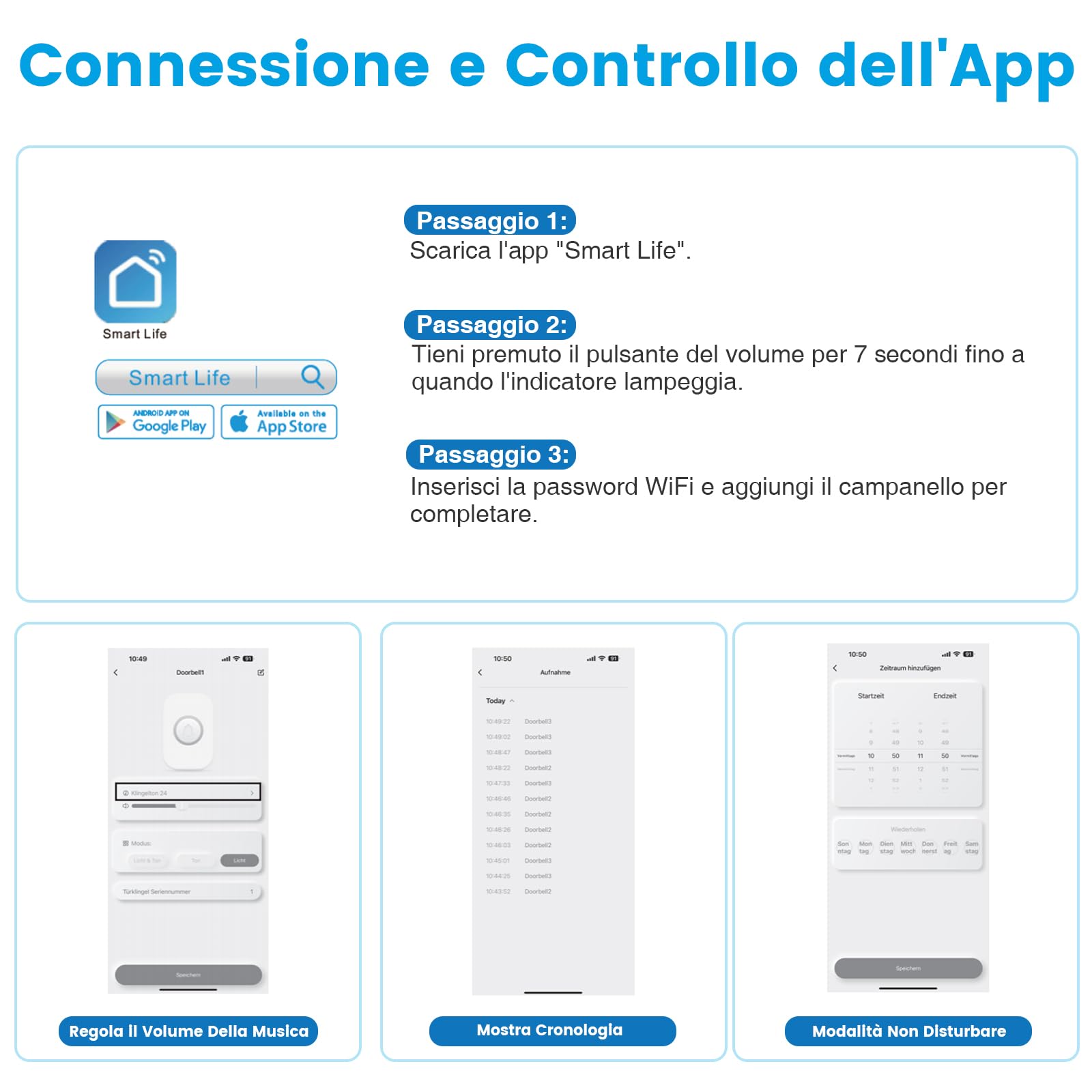 WIFI Campanello Senza Fili da Esterno, Compatibile con Applicazione per Smartphone, Campanello Casa Forte da 0-110dB con 32 Melodie, Doorbell con Notifica Remota, Campanella con Flash LED