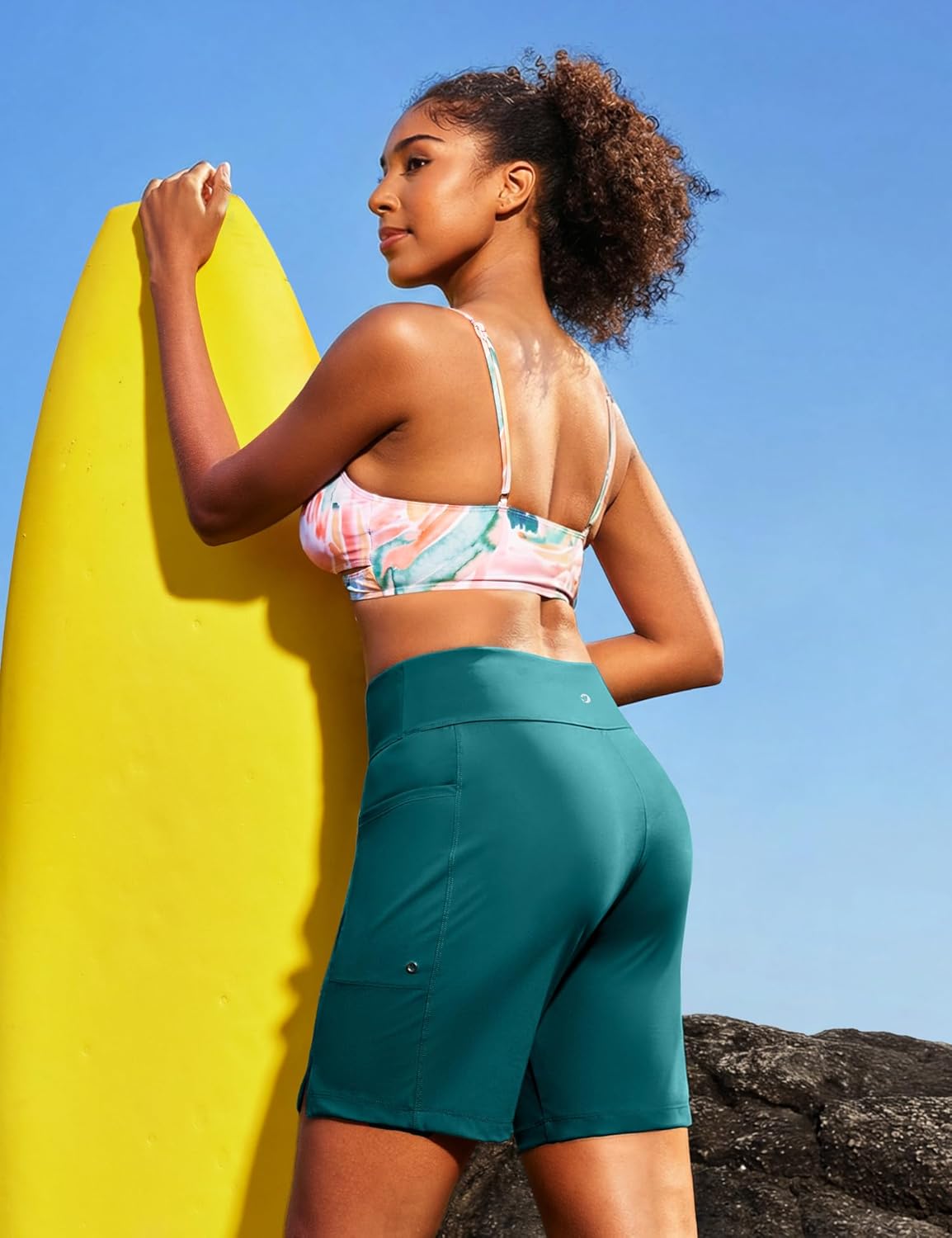 IUGA Swim Shorts Women 7" High Waisted Swim Board Shorts Quick Dry Bathing Suit Bottoms for Women Swimsuit with Liner Pockets