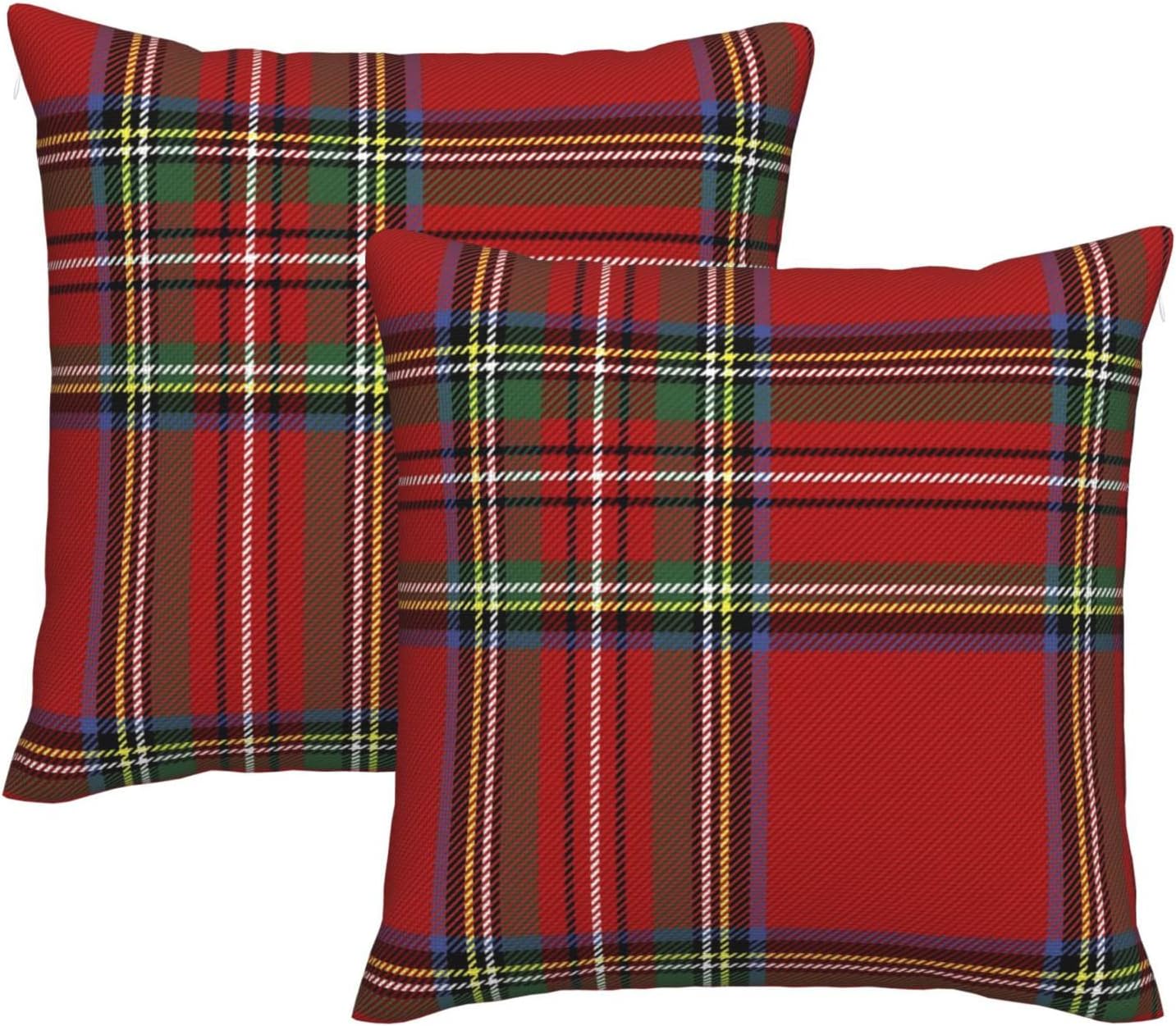 Red and Green Christmas Plaid Throw Pillow Covers 20x20 Inch Set of 2, Scottish