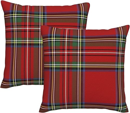 Juego de 2 fundas de almohada decorativas de cuadros escoceses de 18 x 18 pulgadas, fundas de almohada decorativas de cuadros escoceses, fundas de