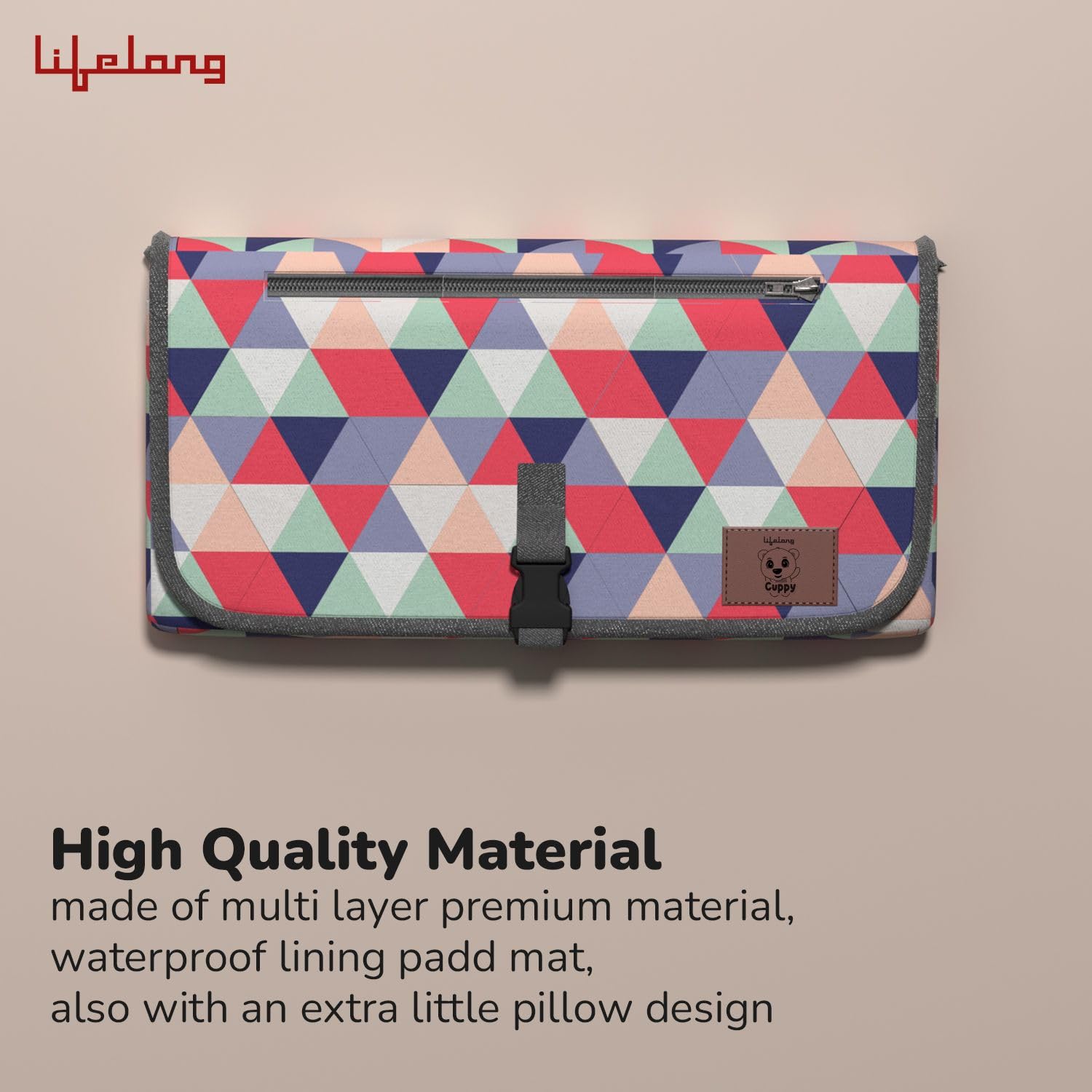 Lifelong Cuppy Portable Diaper Changing Mat for Baby | Wet Wipes Pocket | Travel Diaper Change Mat | Massage Mat for Home & Travel | Waterproof Foldable Baby Changing | Machine Washable - Image 6 thumbnail