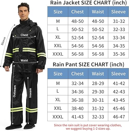 Miniatura 6 de Trajes de lluvia para hombres y mujeres, impermeables, transpirables con tira reflectante llamativa, equipo de lluvia duradero Negro, Azul /