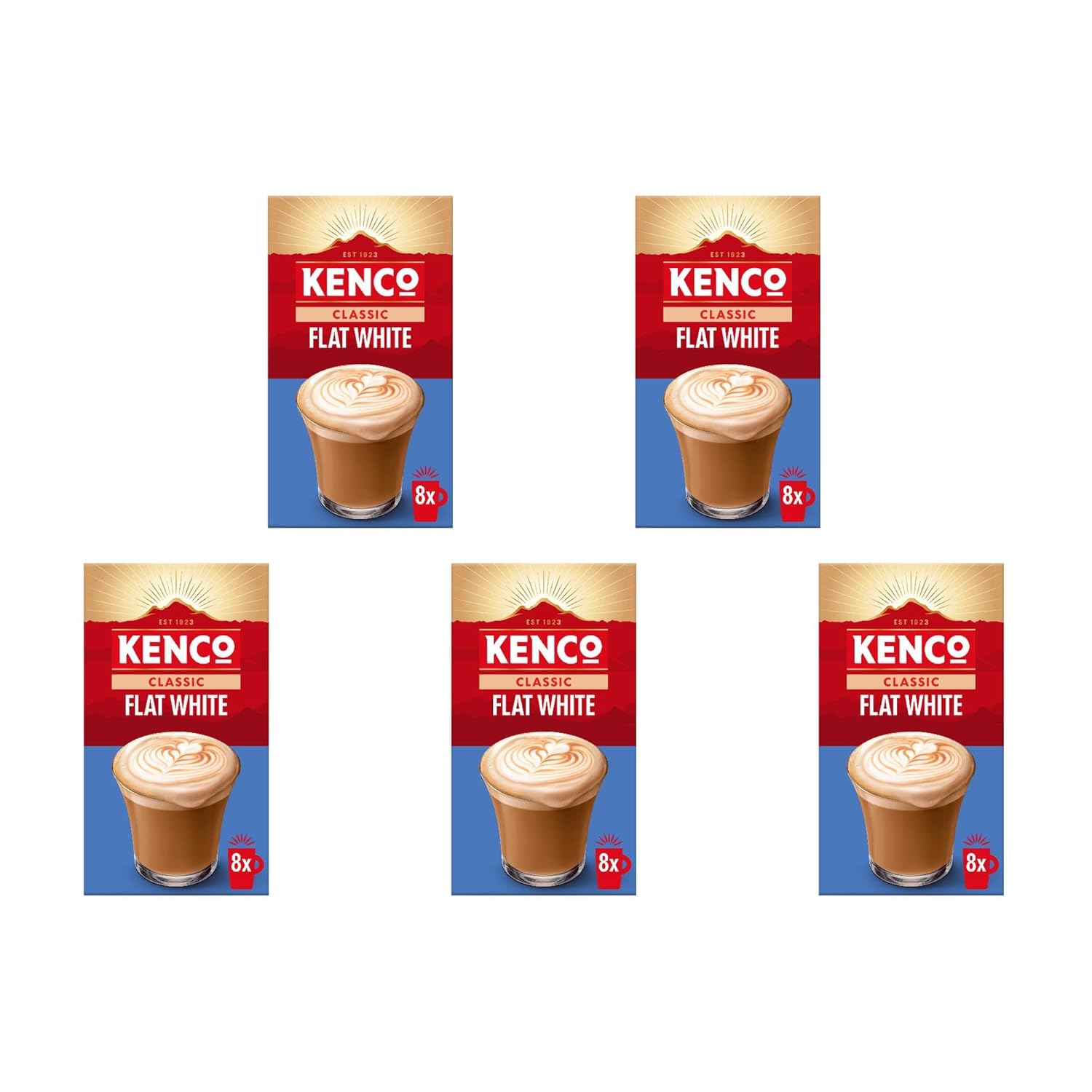 Kenco Flat White Instant Coffee Sachets s 8x14.8g (Pack of 5, Total 40 Sachets, 592g)