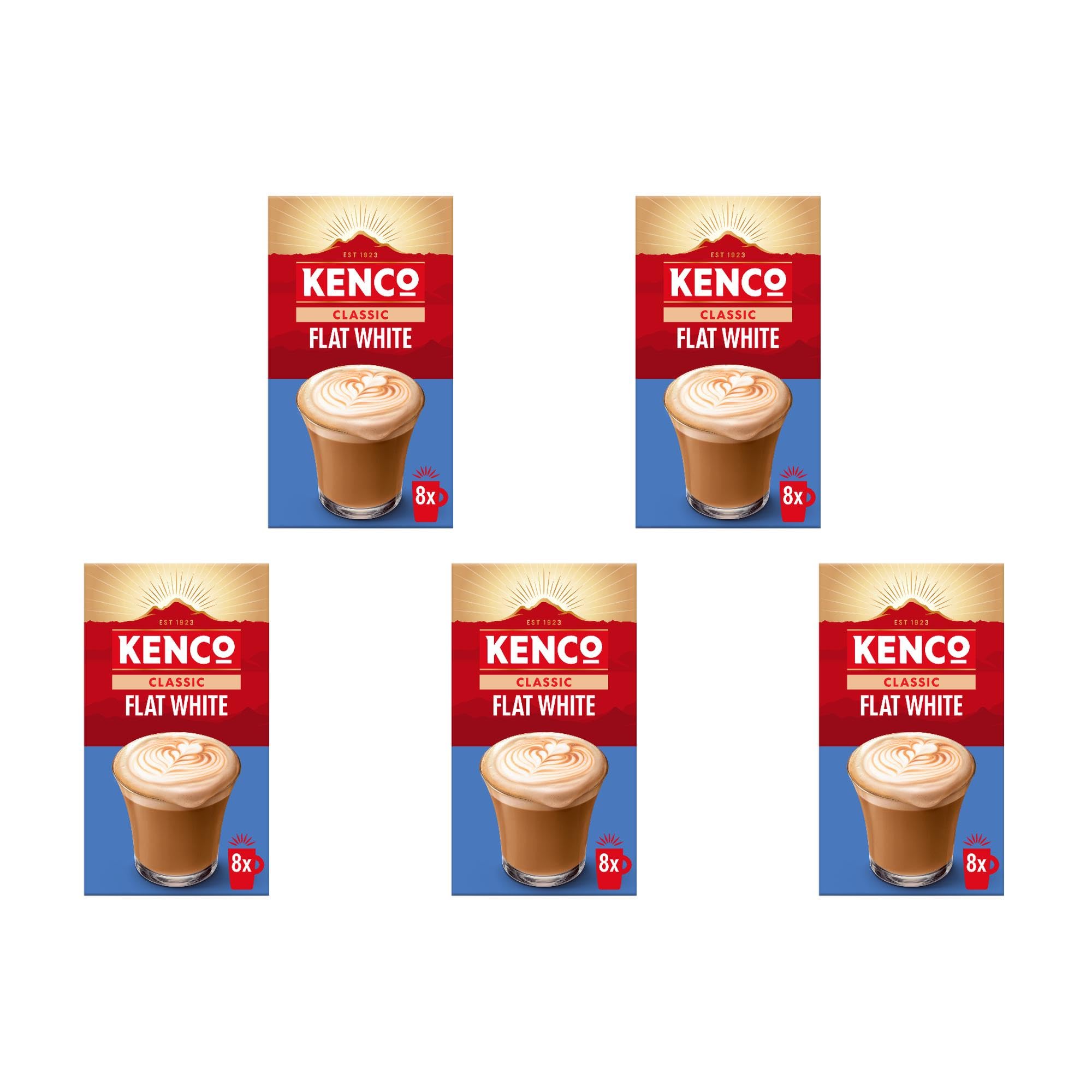 Kenco Flat White Instant Coffee Sachets s 8x14.8g (Pack of 5, Total 40 Sachets, 592g)