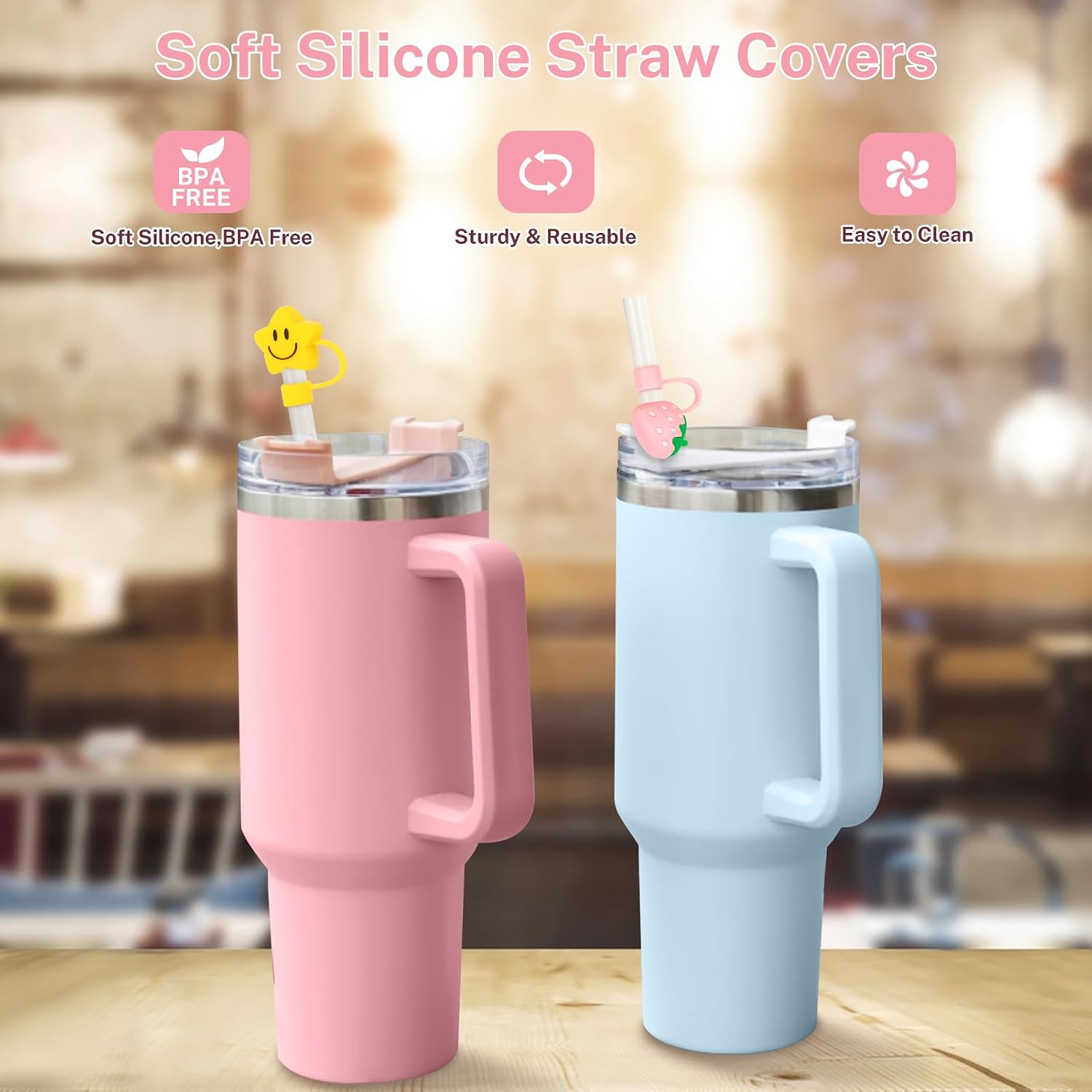 VVAYHUA ストローカバーキャップ Stanley 30&40オンスタンブラー対応 再利用可能 かわいいシリコンチップ蓋プロテク