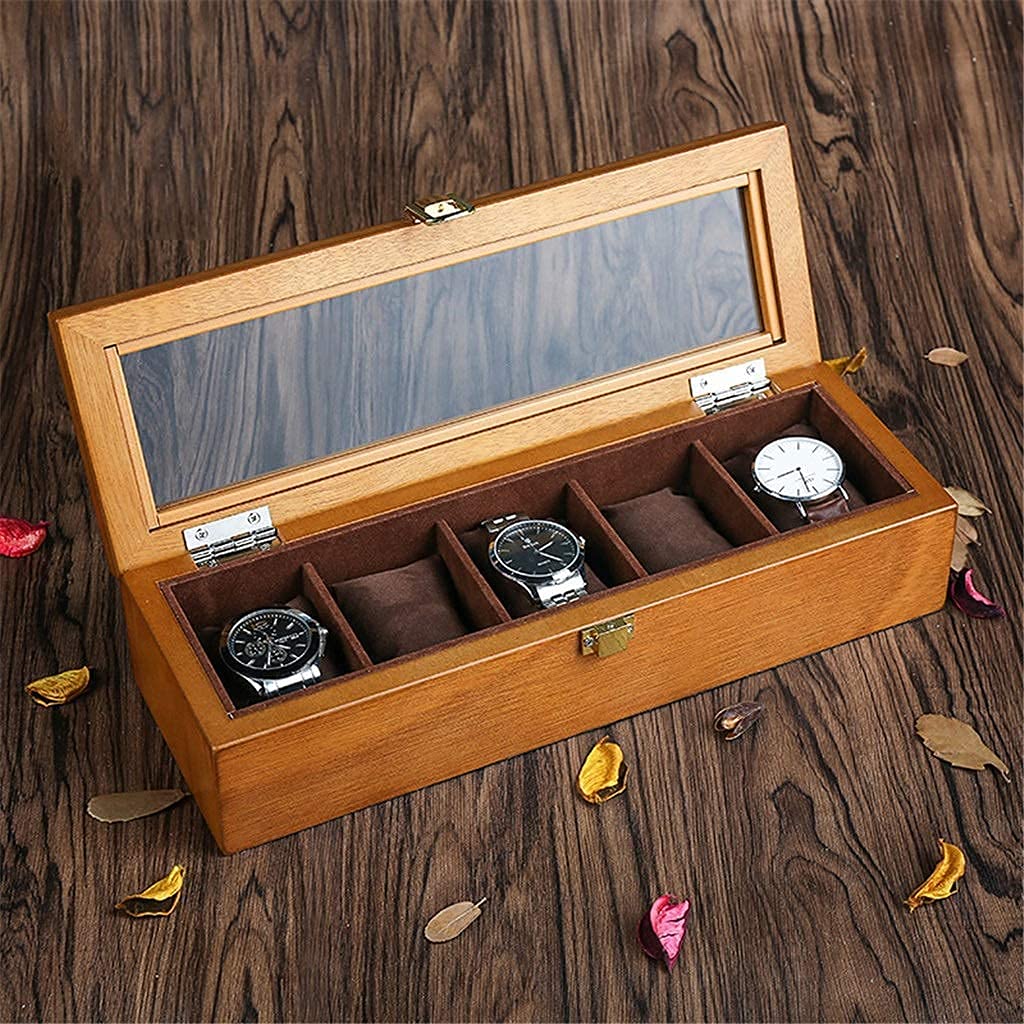 Boîte de montre en bois massif avec couvercle en verre coffret montre luxe