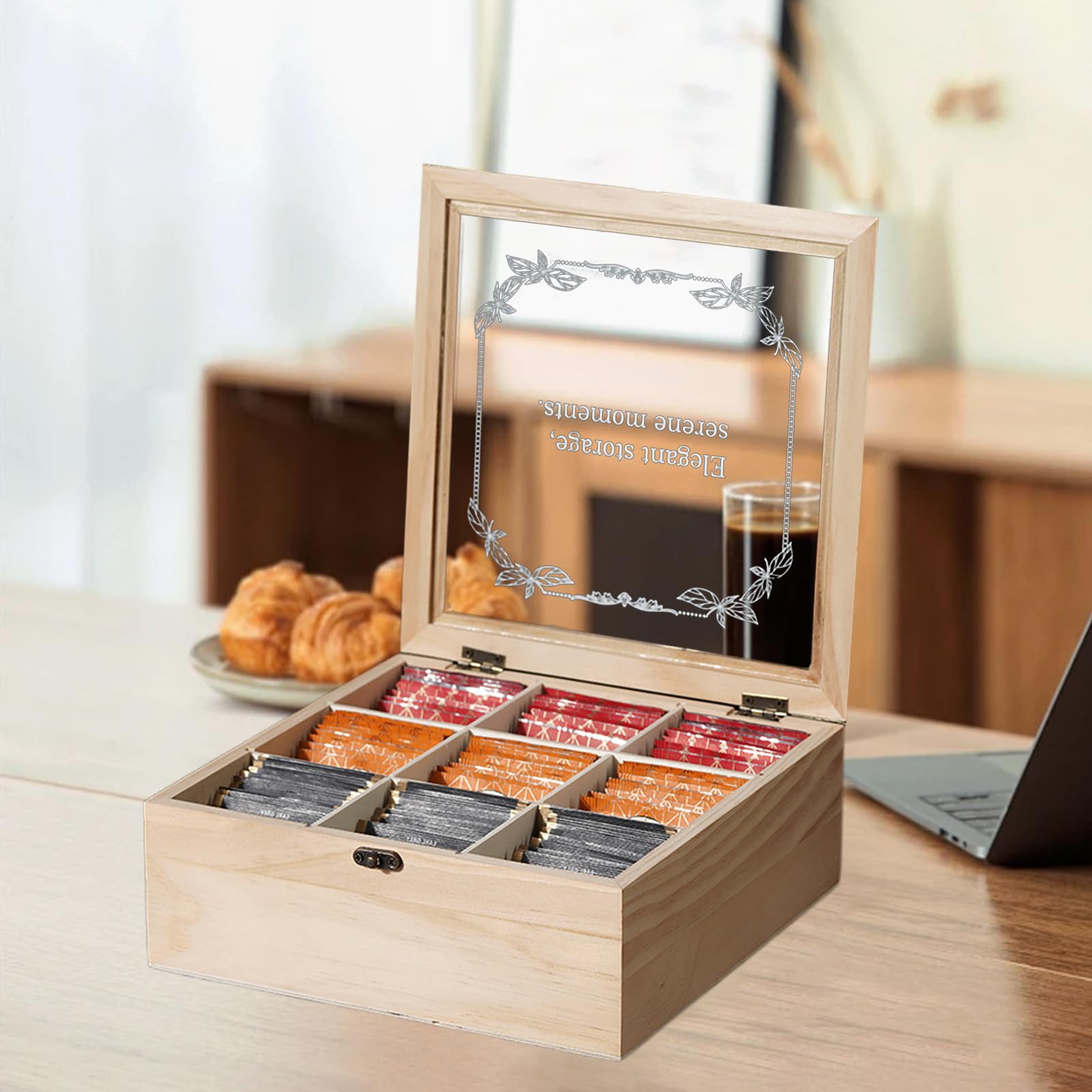 Tee Organizer Aufbewahrungsbox Teekisten Aufbewahrungsbox Mit Fächern | Dekorative Teebeutelhalter Für Zuhause Küche Büro – Praktisches Geschenk Für Paare Kollegen