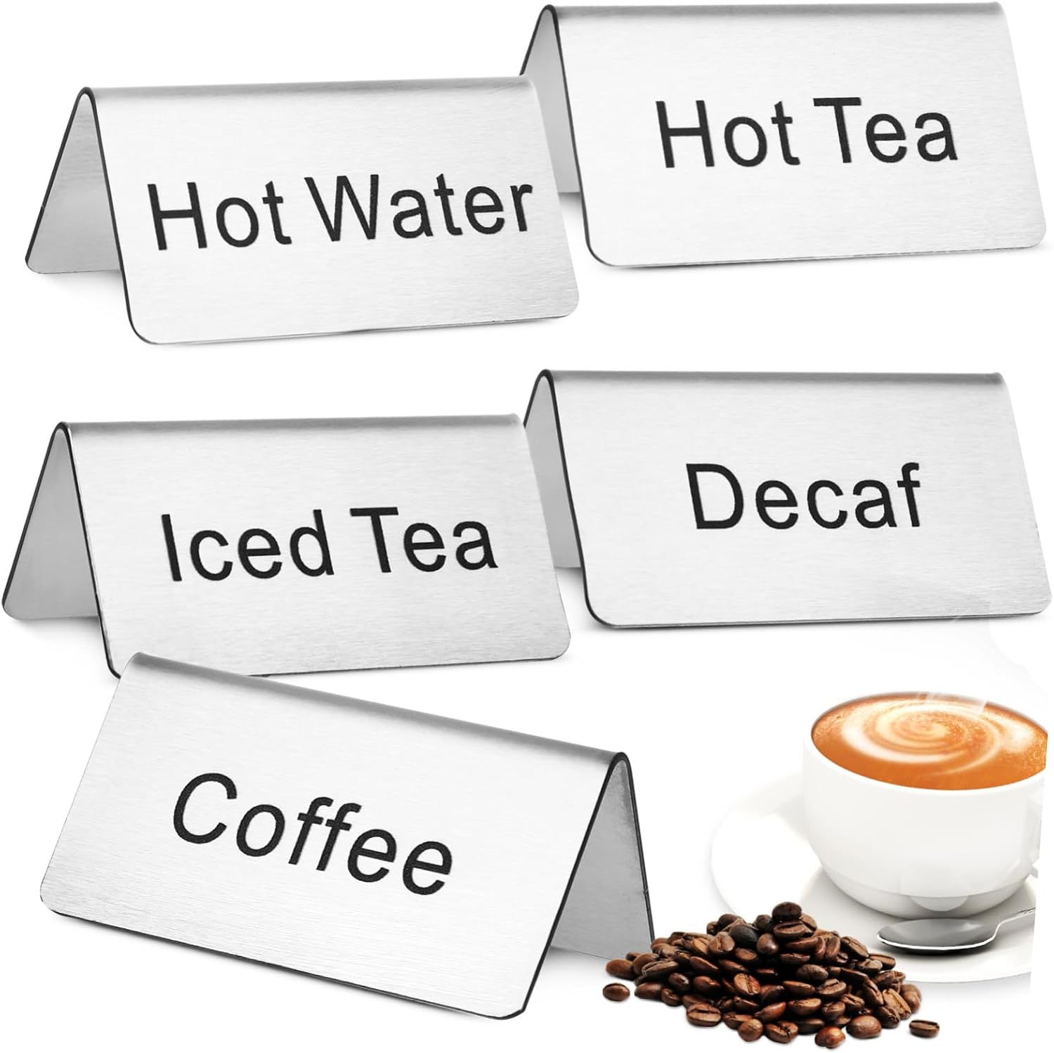 5pcs Table Signs Stainless Steel Sign Tea Stickers for Tea Station for Food