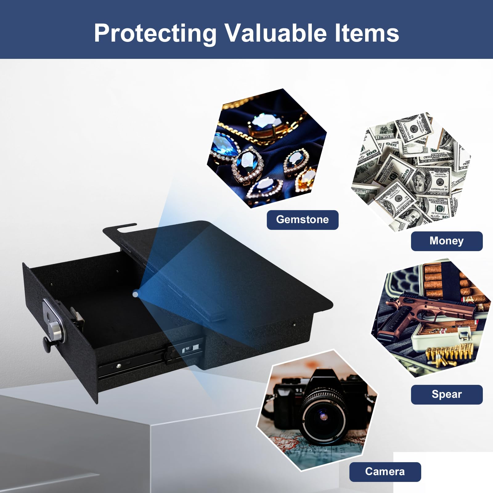 M1M Under Seat Storage Safe Vault, Under-Seat Drawer Safe Compatible with Tesla Model Y 2021-2023, Superior Fingerprint Lock with Backup Key.