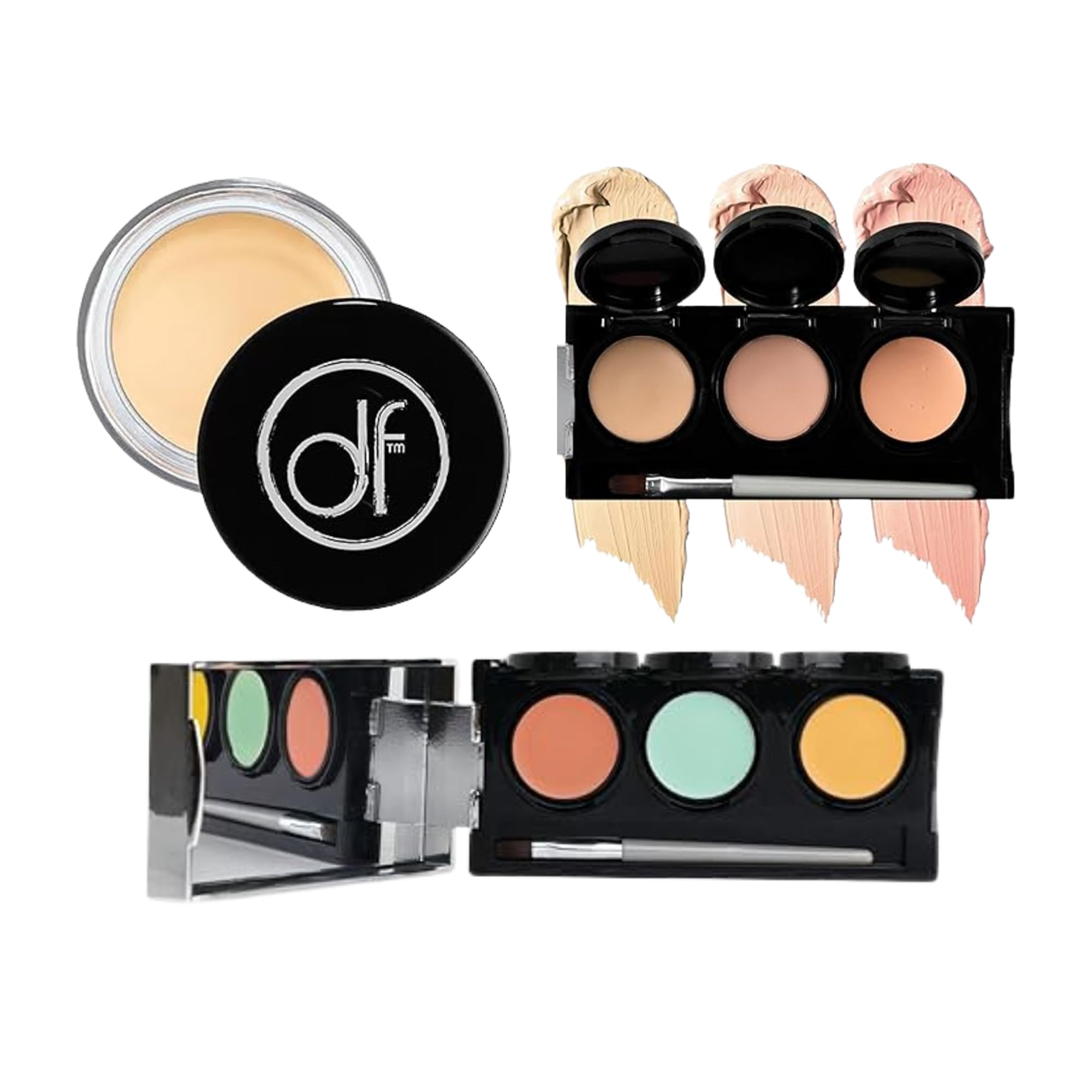 Dermaflage Precision Concealment Bundle - Waterproof Full Coverage Cream 3-Shade Pro Concealer Palette with Brush Color Corrector Palette