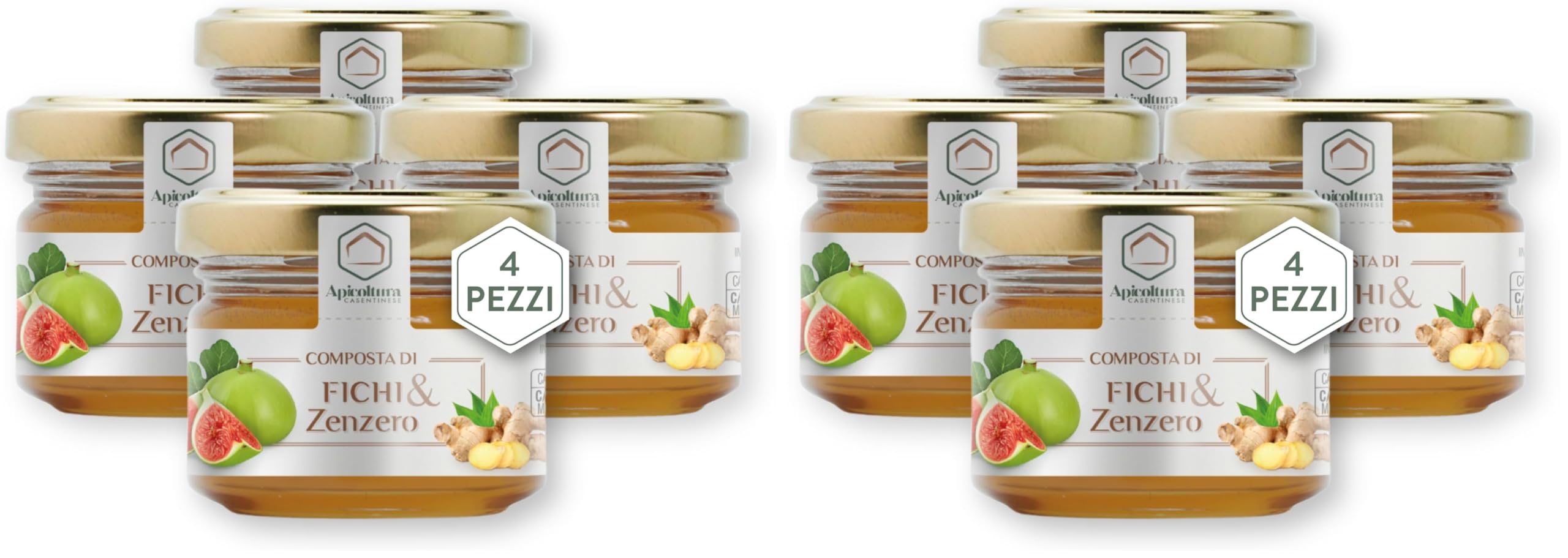 Apicoltura Casentinese, Composta di Fichi e Zenzero, Linea Gourmet, 4 Vasetti da 65 g (Confezione da 2)