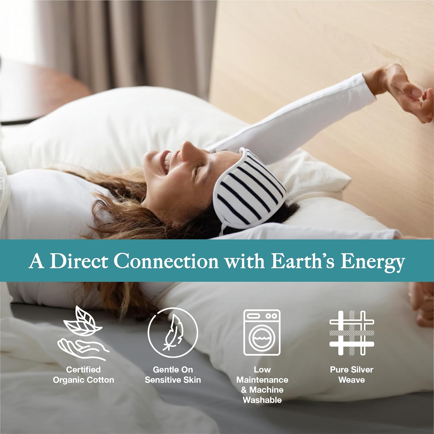 Fitted Grounding Sheets for Earthing, 5% Silver Fiber + 95% Certified Organic Cotton for Better Sleep and Pain Relief. Deep Pockets. Includes Grounding Wristband & Cords (Queen)