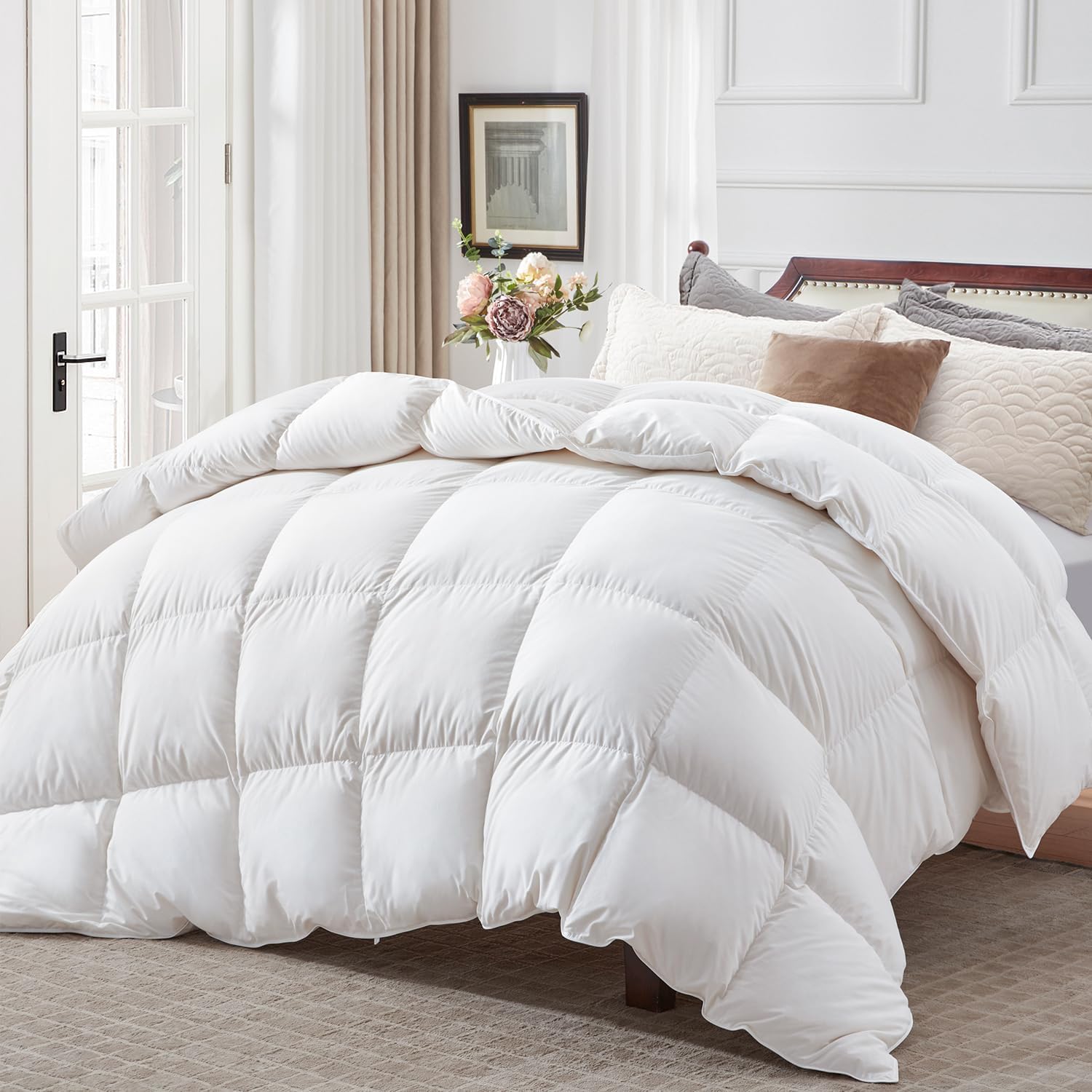 Globon Winter Down Comforter Queen Size,Heavyweight Duvet Insert for Clod Sleepers,Noiseless Soft Shell,with 8 Corner Tabs, White