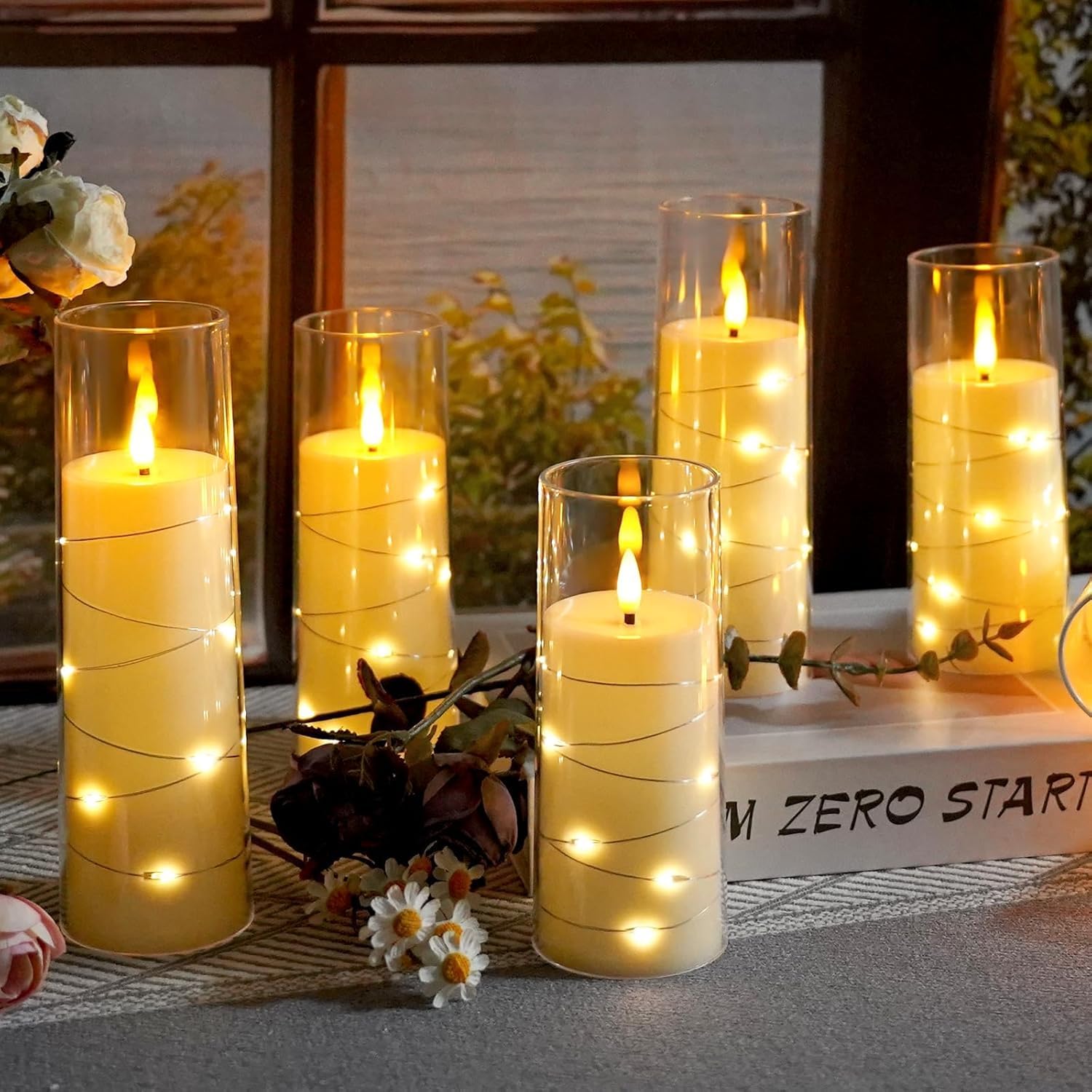 Flickering LED Pillar Candle with Embedded String Lights for Home Decor, Gifting, Balcony, Room, Birthday, Diwali, Festival Decorative Pack of 2pcs-image-28