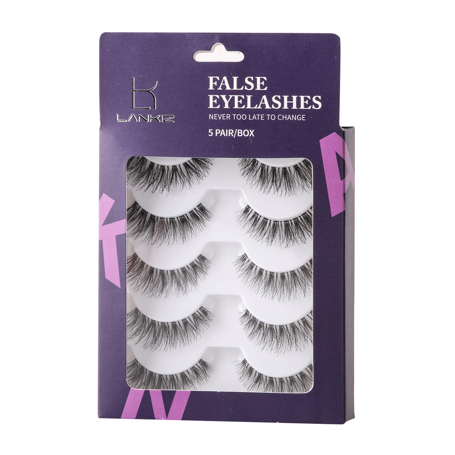 Lankiz 3D False Eyelashes 5 Pairs Fake Eyelash Long Lashes with Volume for Women's Make Up Handmade Cross Soft Eyelashes Natural Looking Black