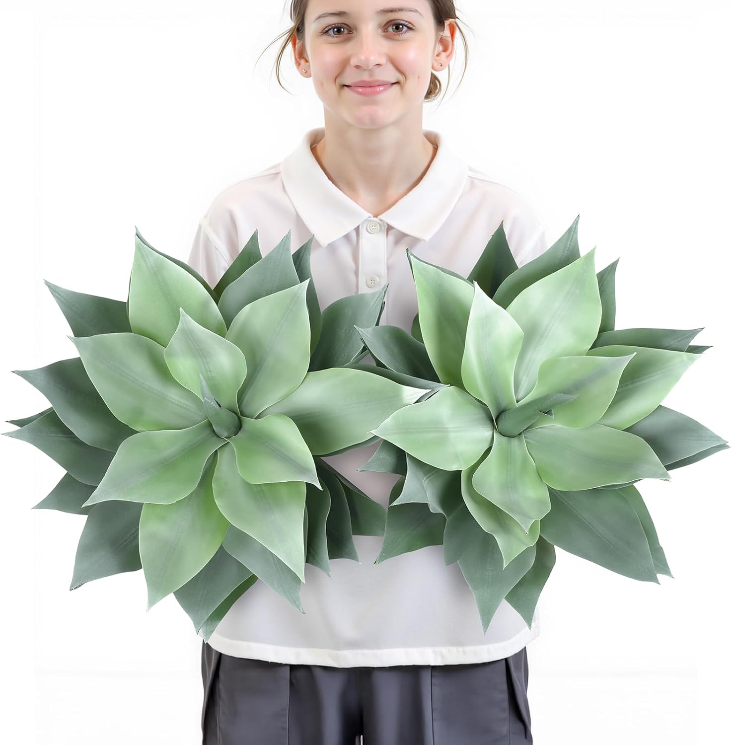 Velener Outdoor Faux Plants UV Resistant Fake Agave Plant Artificial for Indoor and Outdoor Decor, Front Porch Decor Green(22 Inch), 2 Pack