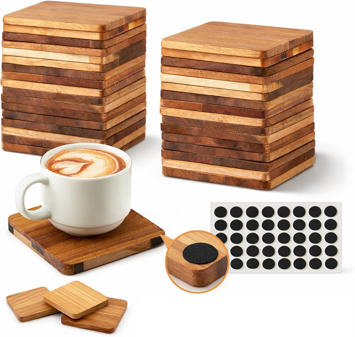 Unfinished Acacia Wood Coasters, 36 Pack 4 Inch Square Coaster Blanks with Non Slip Dots for Painting, Engraving, Wood Burning, DIY Gifts and Home Decor