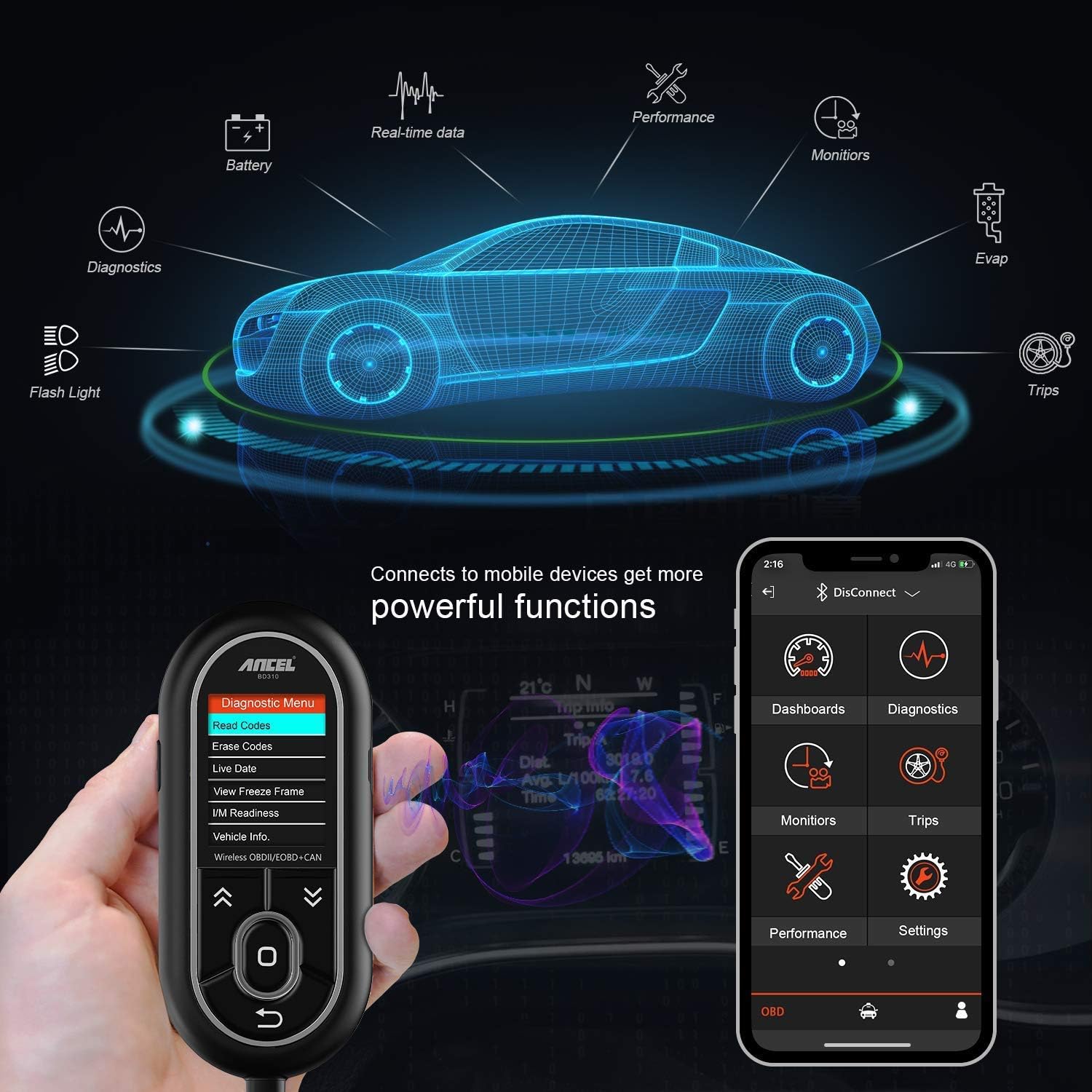 ANCEL BD310 app interface showing more detailed data streams