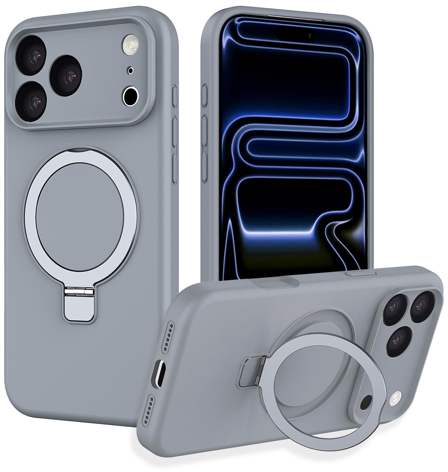 View 1 of IYH Magnetic Case for iPhone 17 Pro 6.3" with Invisible Stand [16FT Military Protection] Liquid Silicone Cover, Gray