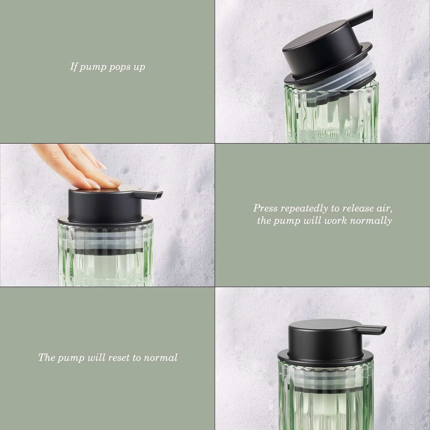 Amolliar Foaming Soap Dispenser, Green Glass Foam Soap Dispenser, Black