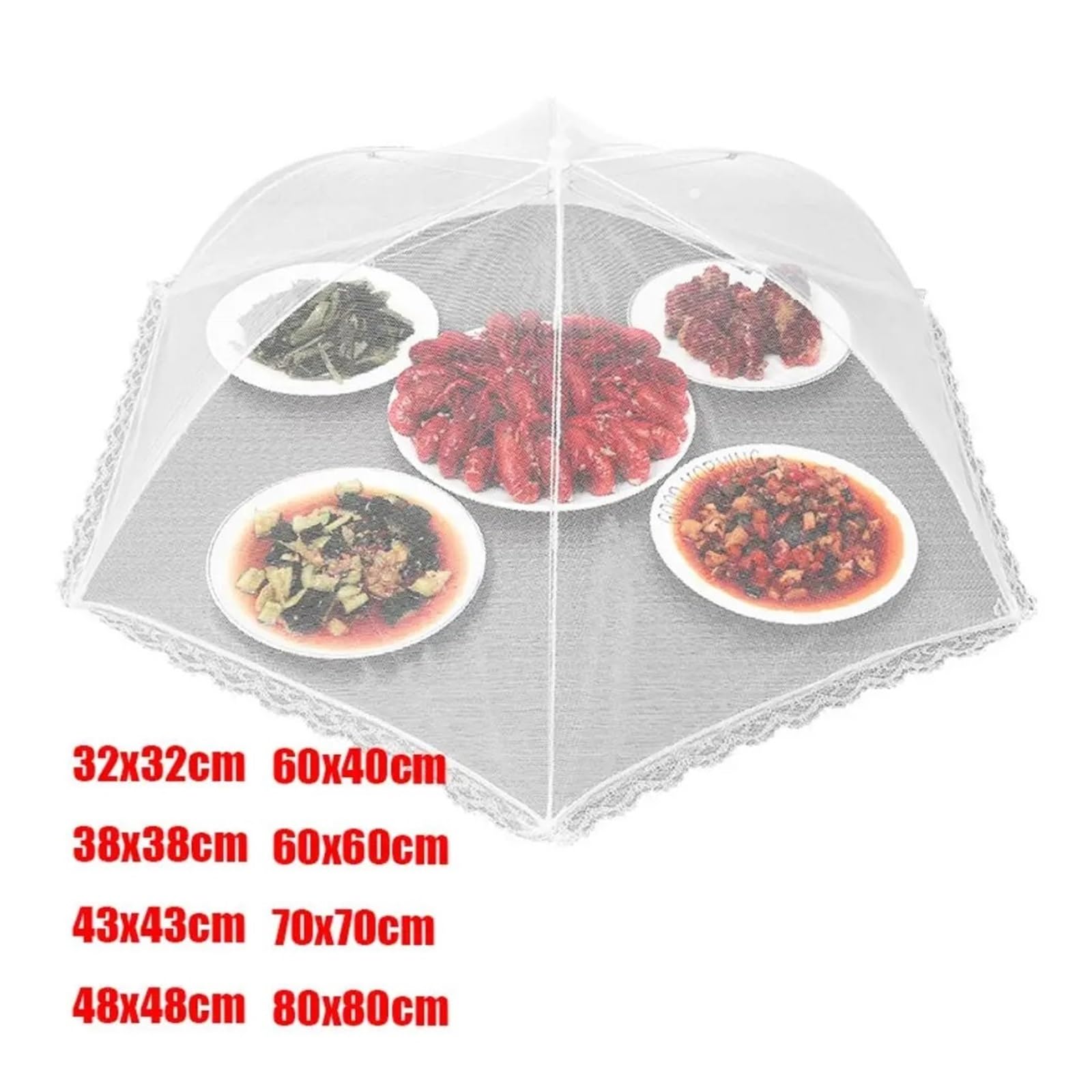 Netzabdeckung für Lebensmittel, Regenschirm-Lebensmittelabdeckung, atmungsaktives Mesh, faltbares Insekten-Picknicknetz, mehrere Größen(60x40cm)