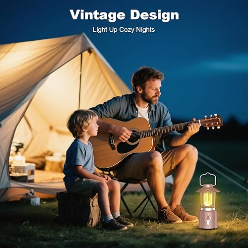 Miniatura 7 de Linterna LED telescópica para campamento, 8000 mAh, funciona con pilas, luces de campamento vintage, 3 modos de luz, luces de tienda de campaña con