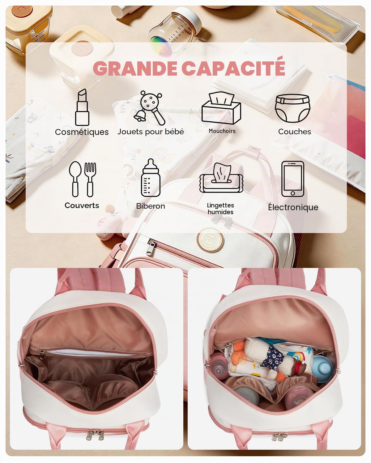 Miss Lulu Sac à Langer à Dos Unisexe Bébé Sac Maternité Tapis à Langer Multifonction avec Bandoulière pour Poussette, Grand Capacité 16 Poches Sacs de Voyage Nouveau-Né